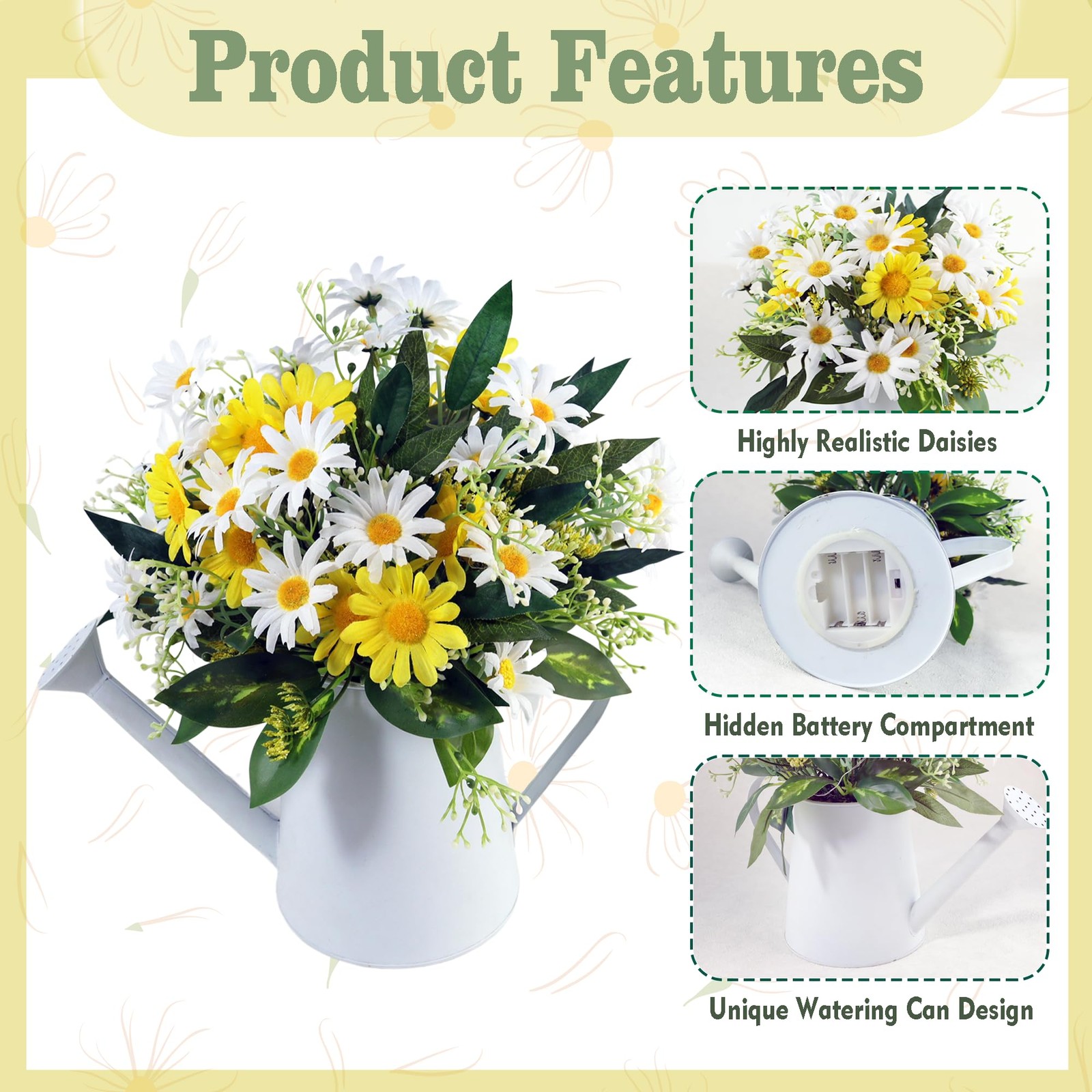 Eksen Artificial Daisy Flowers in Metal Pot with LED Lights & Timer – Silk Fl…