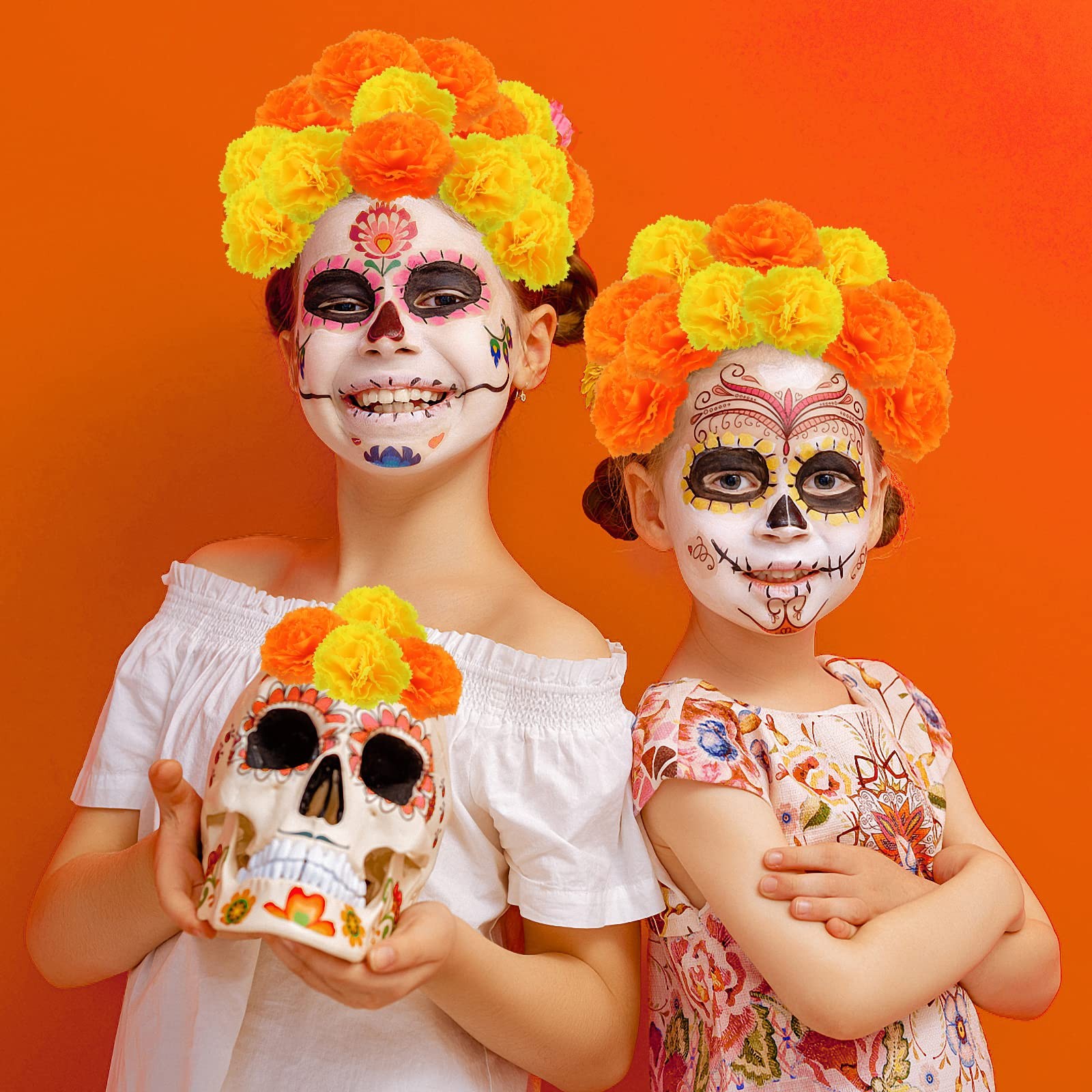 Artificial Marigold Flowers – 50 Pcs Halloween Decoration Orange Marigold Head S