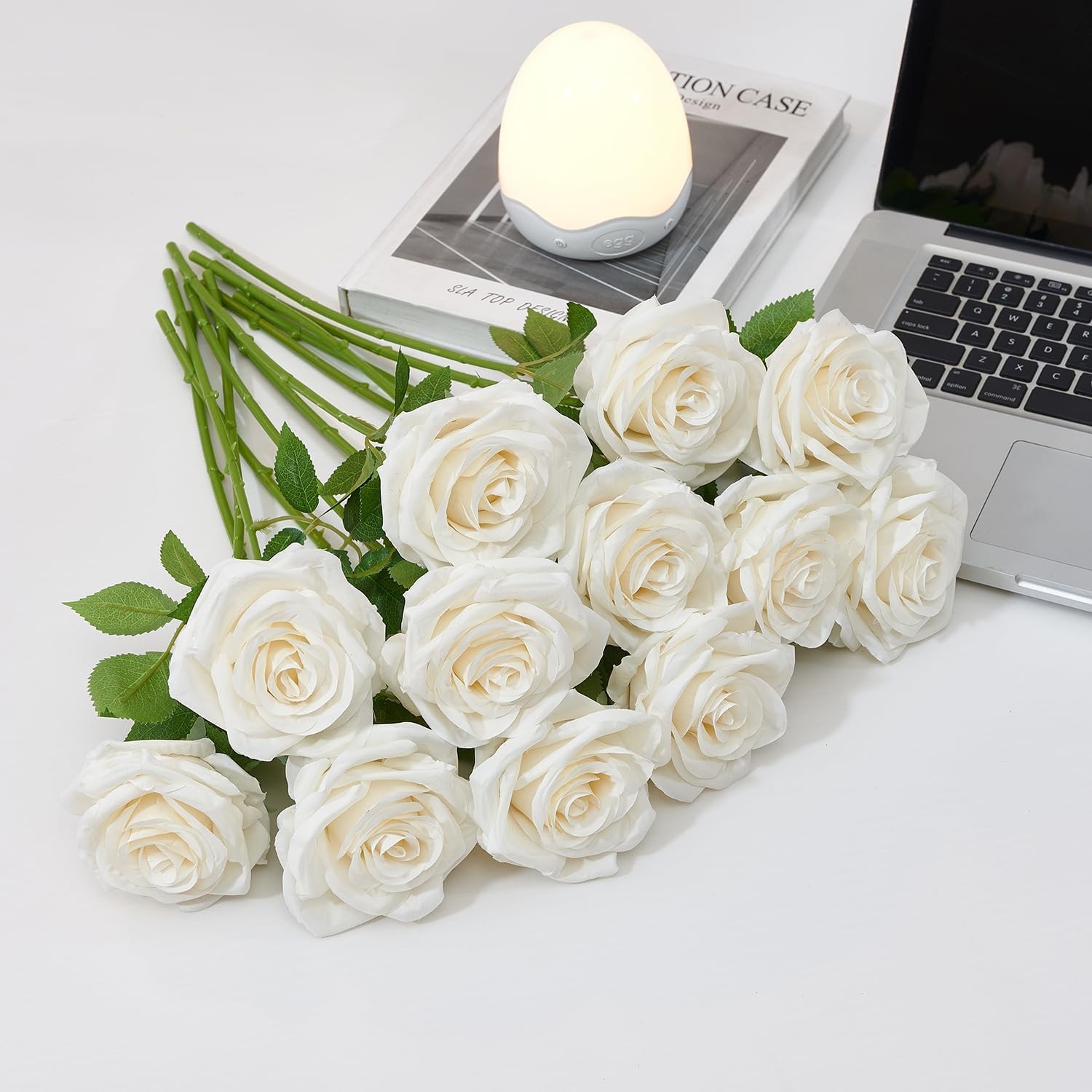 50pcs Ivory Roses Artificial Flowers Bulk Fake White Roses Silk Flower