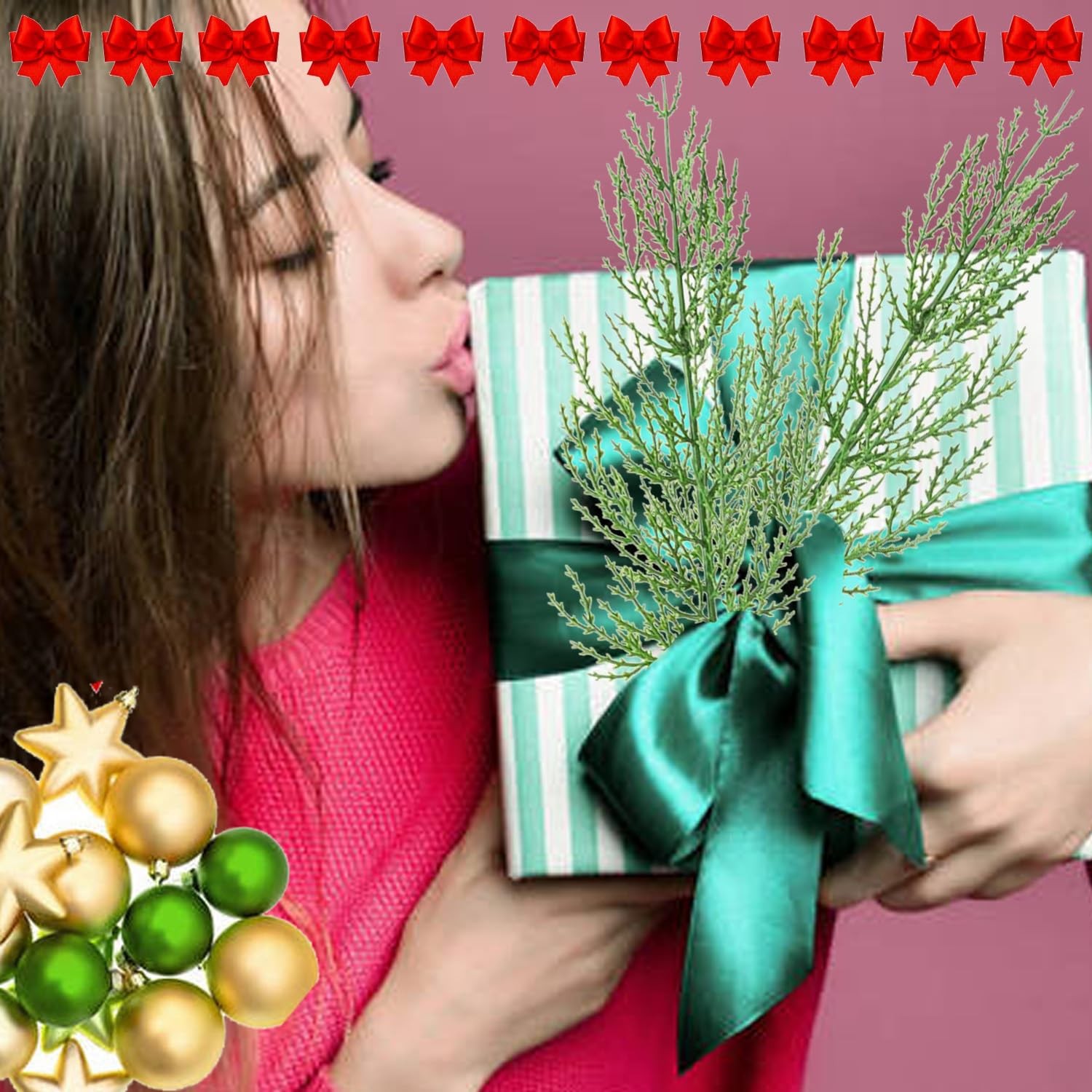 Artificial Pine Branches,30 Pcs Christmas Faux Cedar Stems, Artificial Faux C…
