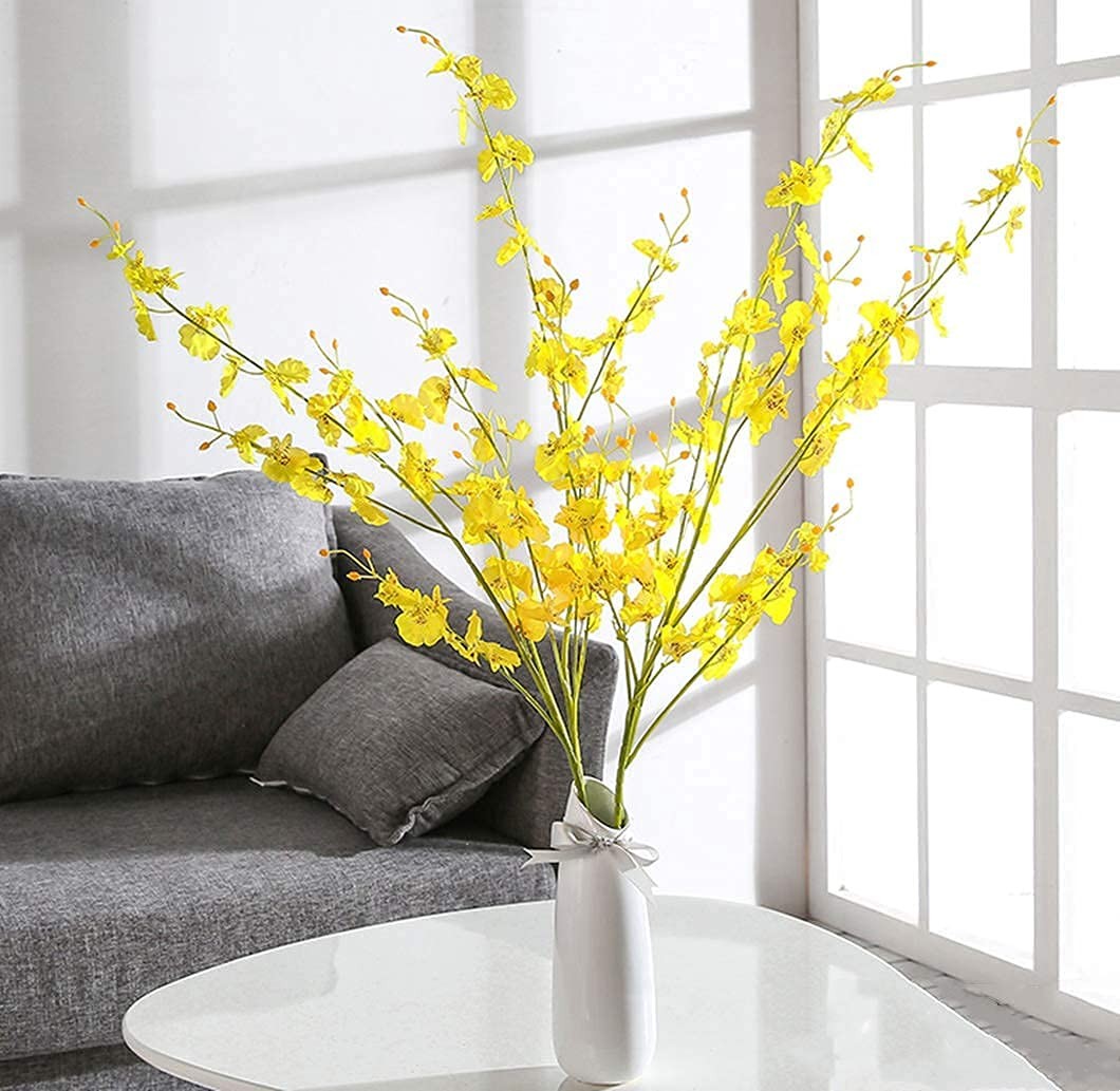 Kisflower 12Pcs Yellow Artificial Orchids Flowers, Dried Silk Orchids, Fake O…