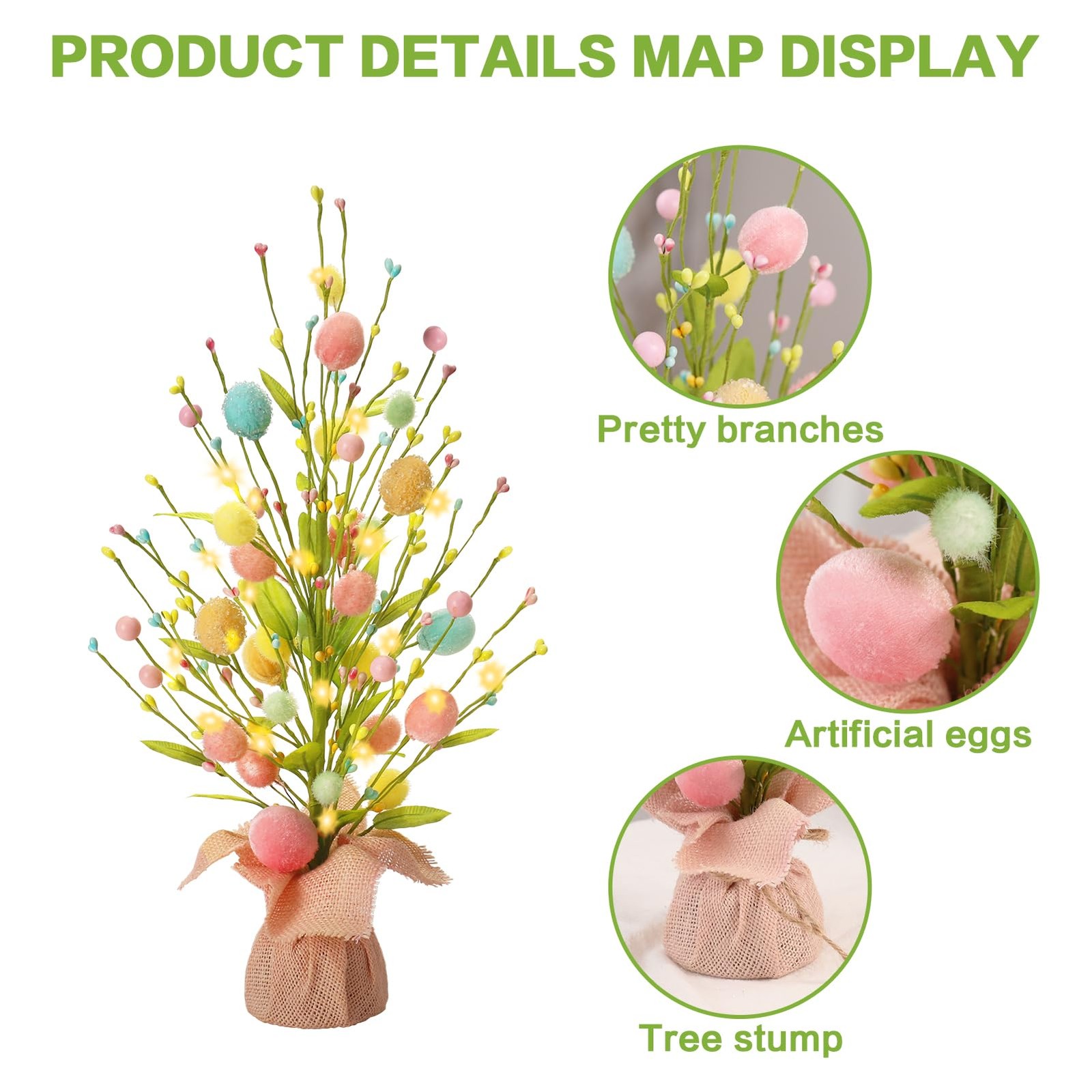Easter Decorations, Artificial 18 Inch PreLit Easter Egg Tree Tabletop Decor …