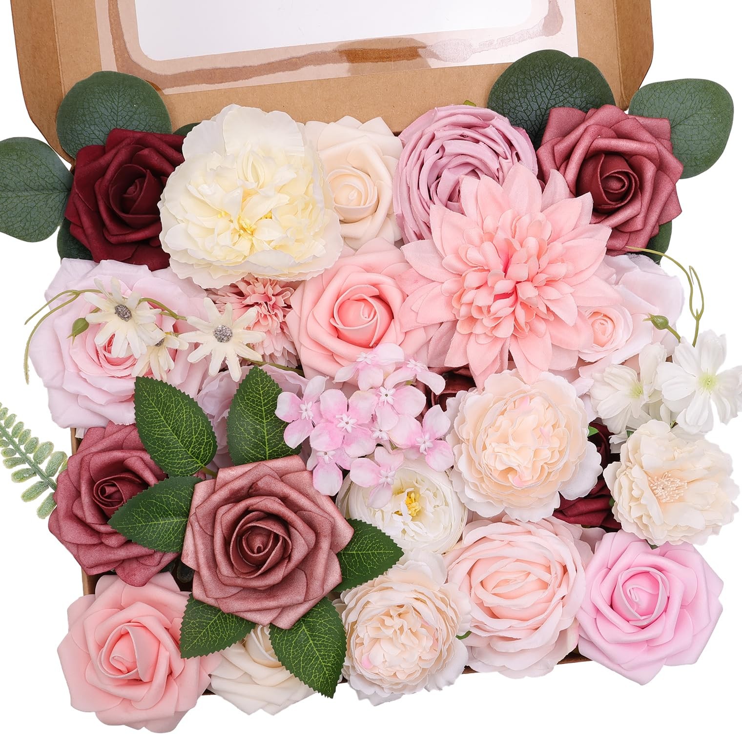 Dusty Pink Silk Roses Box Set, DIY Wedding, Bridal Bouquets, Centerpieces, Decor