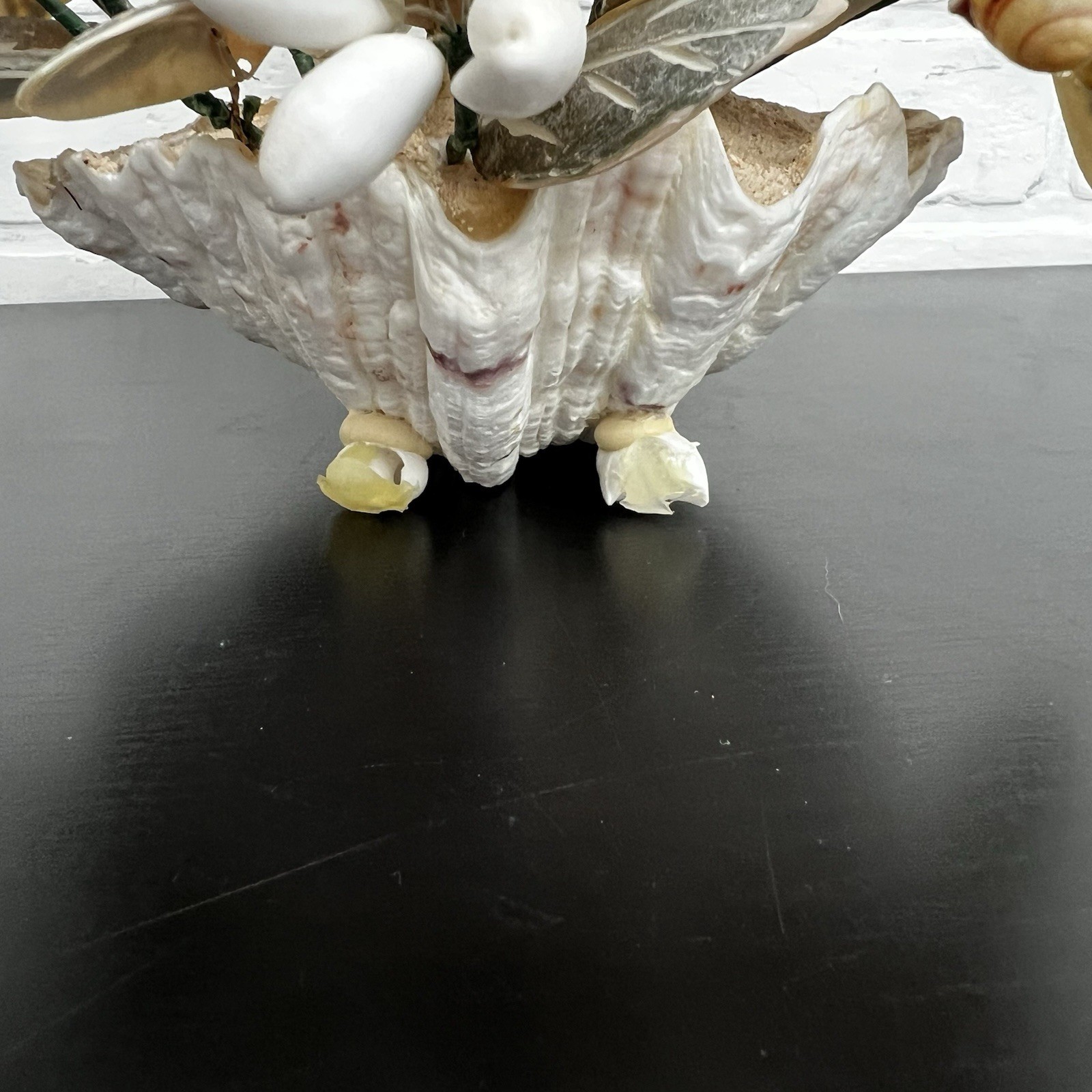 Vintage Shell Flower Arrangement Clam Shell Planter 12” Coastal Decor