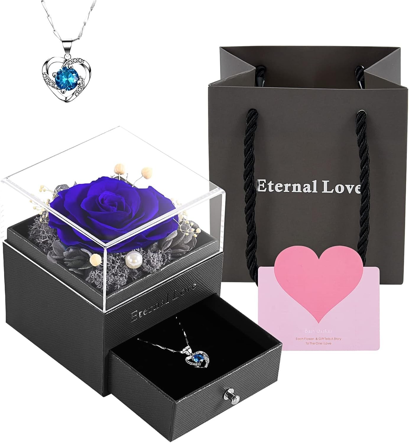 Handcrafted Preserved Rose and Necklace in Jewelry Box – Gifts for Women