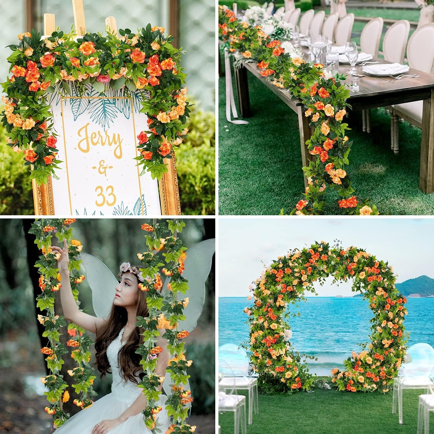 Versatile 2 Pack Hanging Rose Garland – Perfect for Weddings & Home Settings