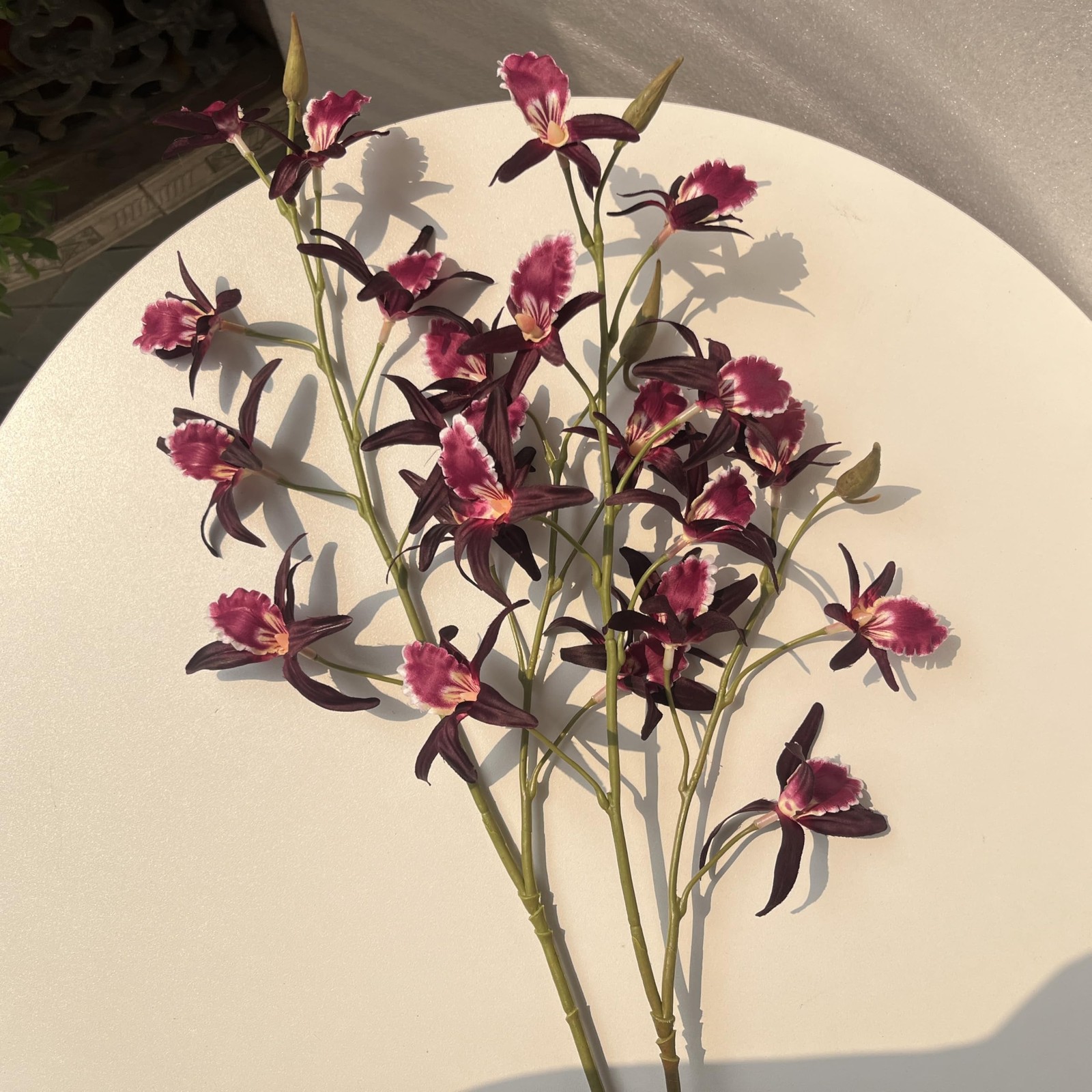 2 PCS 35.4 Inch Artificial Dendrobium Orchid Faux Silk Fabric Flower Decor