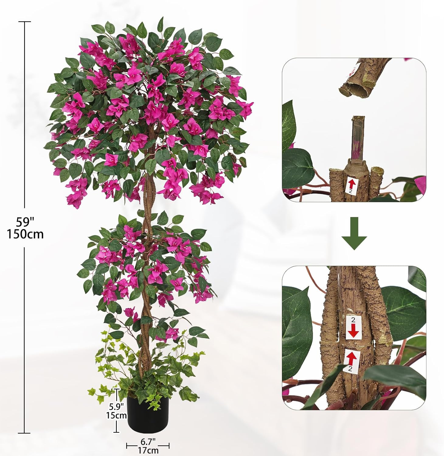 4.92FT Pink Faux Bougainvillea Tree for Home & Office Décor