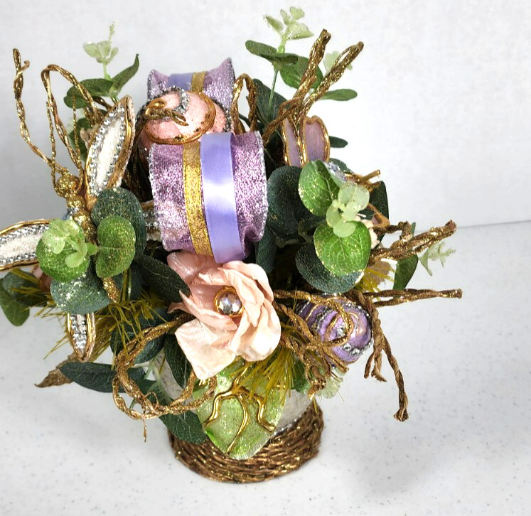 Pier 1 Capiz Easter Egg Floral Shimmer Glamour Arrangement GUC