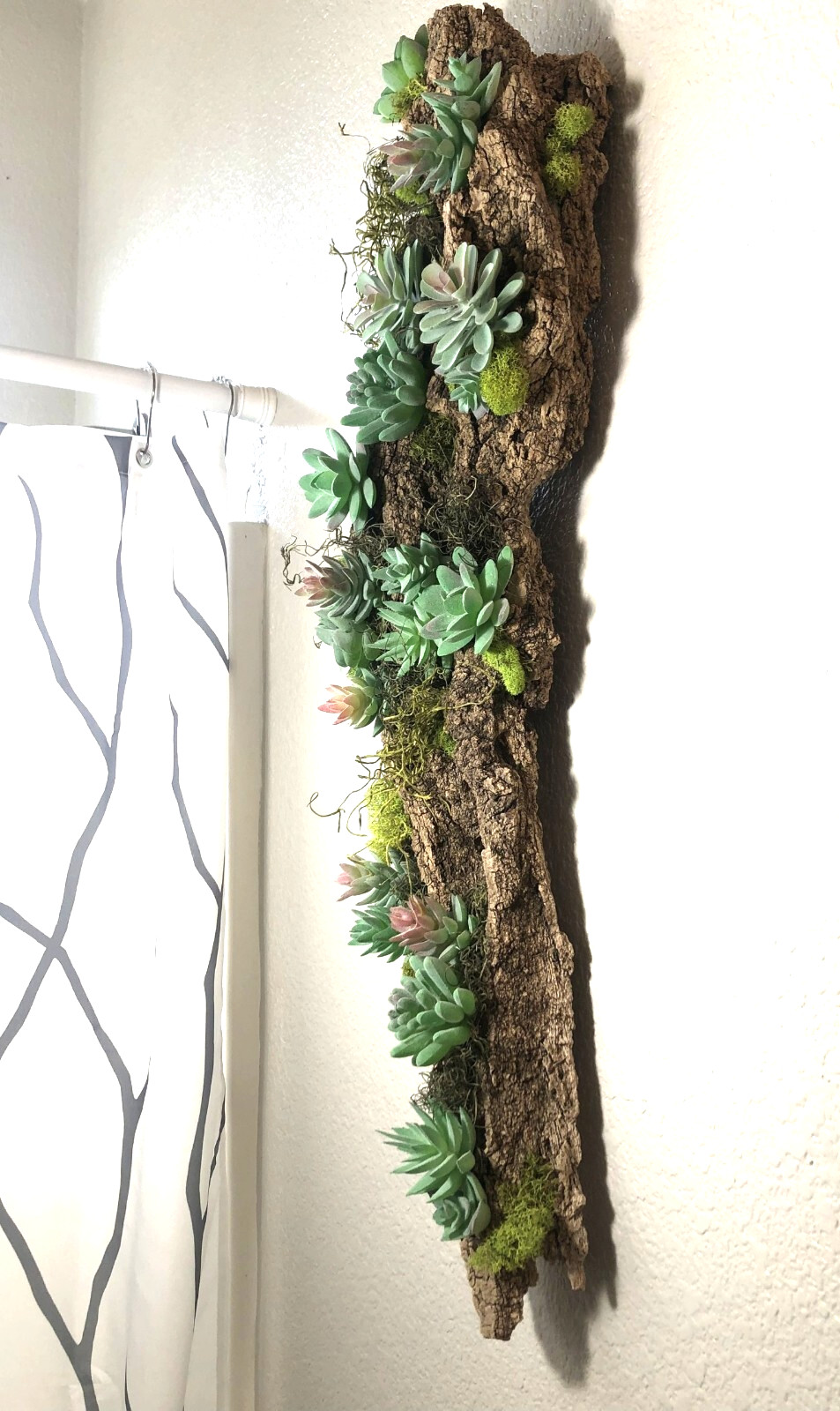 Artificial Succulent Air Plant Wall Art Home Office Mounted on Real Wood Bark