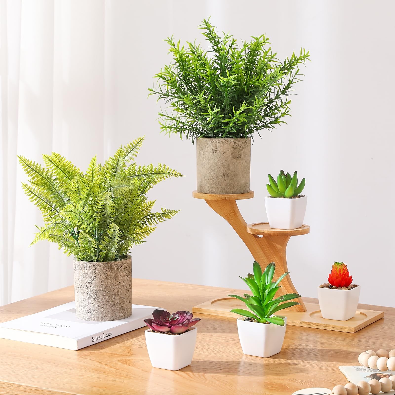6Pcs Small Fake Plants – Mini Succulents Plants Artificial Greenery Potted Pl…