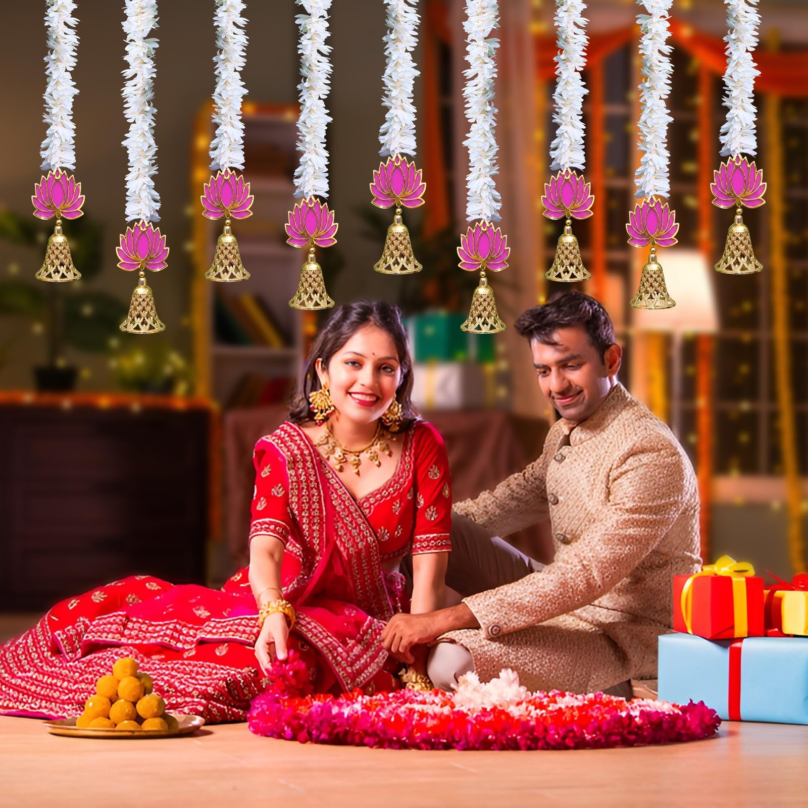 Diwali Decorations for Home – Artificial Lotus Flower Garland Festival, Home …