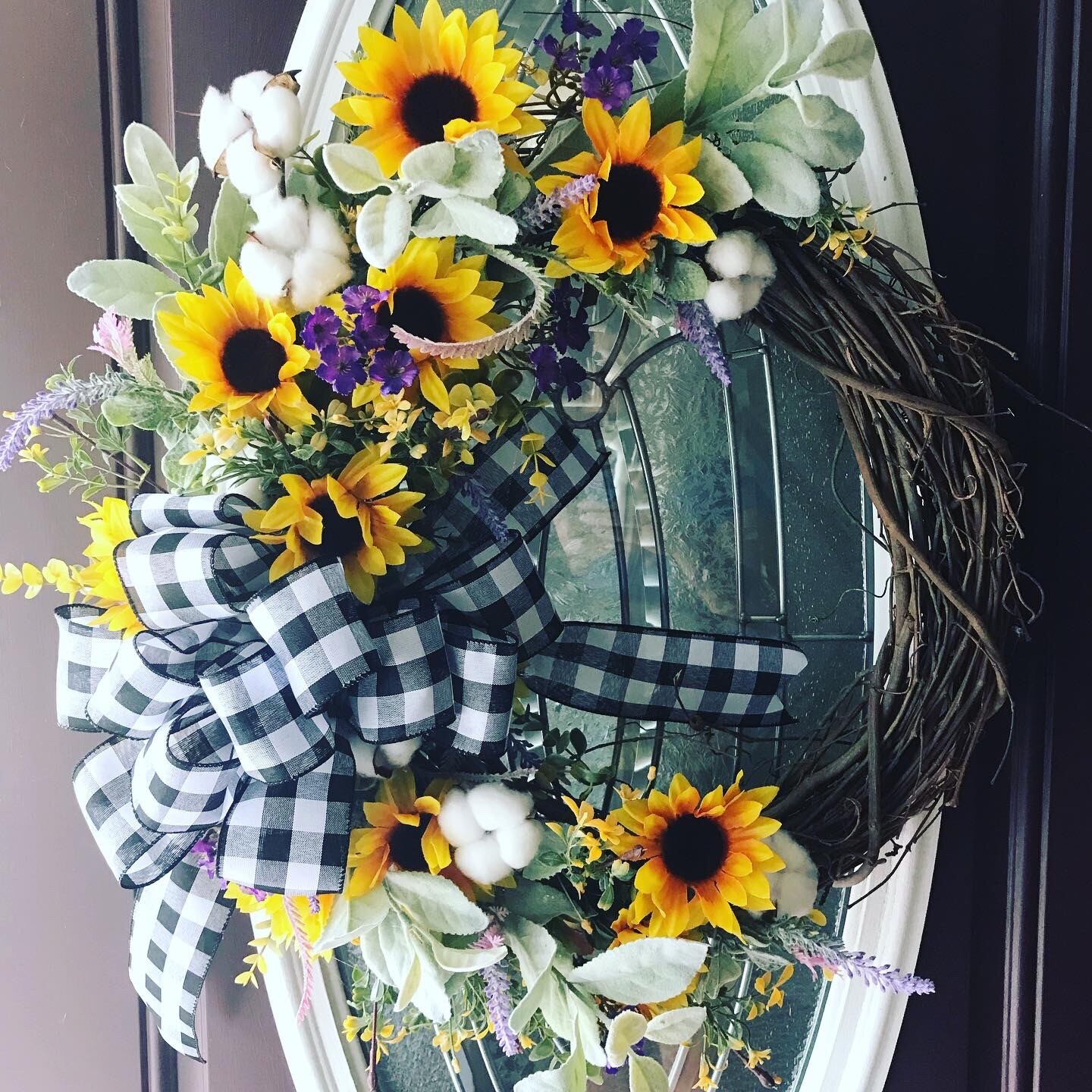 Fall Farmhouse Sunflowers Wildflower Cotton Grapevine Wreath