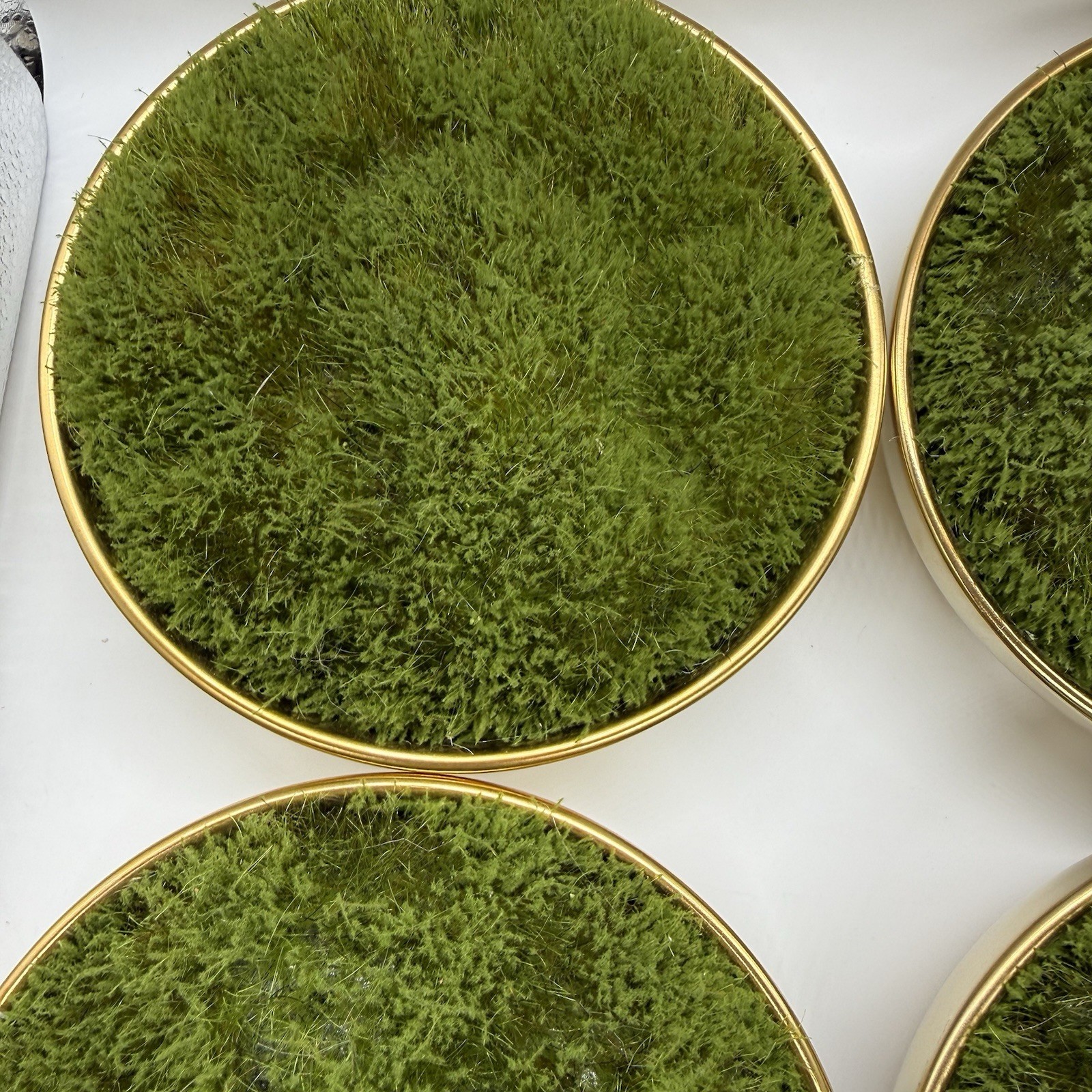 4 Piece Faux Floral Decor Moss in Gold Ceramic Bowl Indoor Tabletop Crafting New