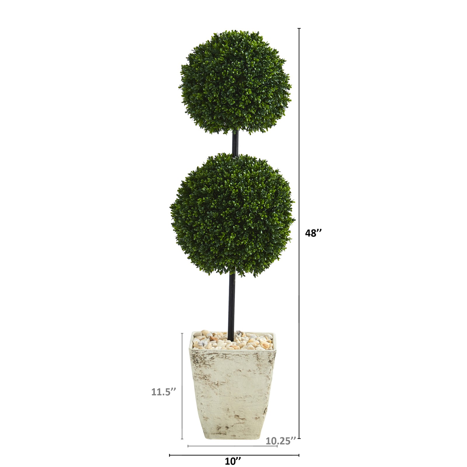 Nearly Natural 4ft Boxwood Double Ball Topiary Tree in Country White Planter