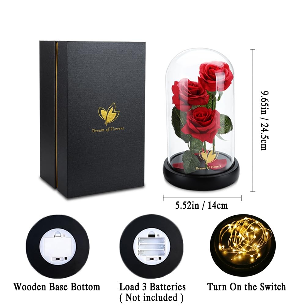 Beauty and The Beast Rose 40 LED Warm White Brightness Adjustable Gift