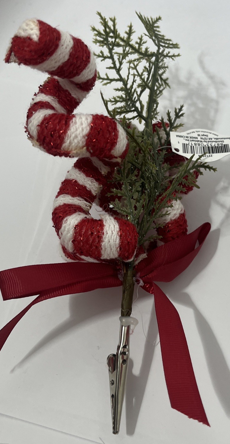 2 Holiday Time Christmas Yarn Candy Cane Floral Decor Picks 6×9 Inch NWT