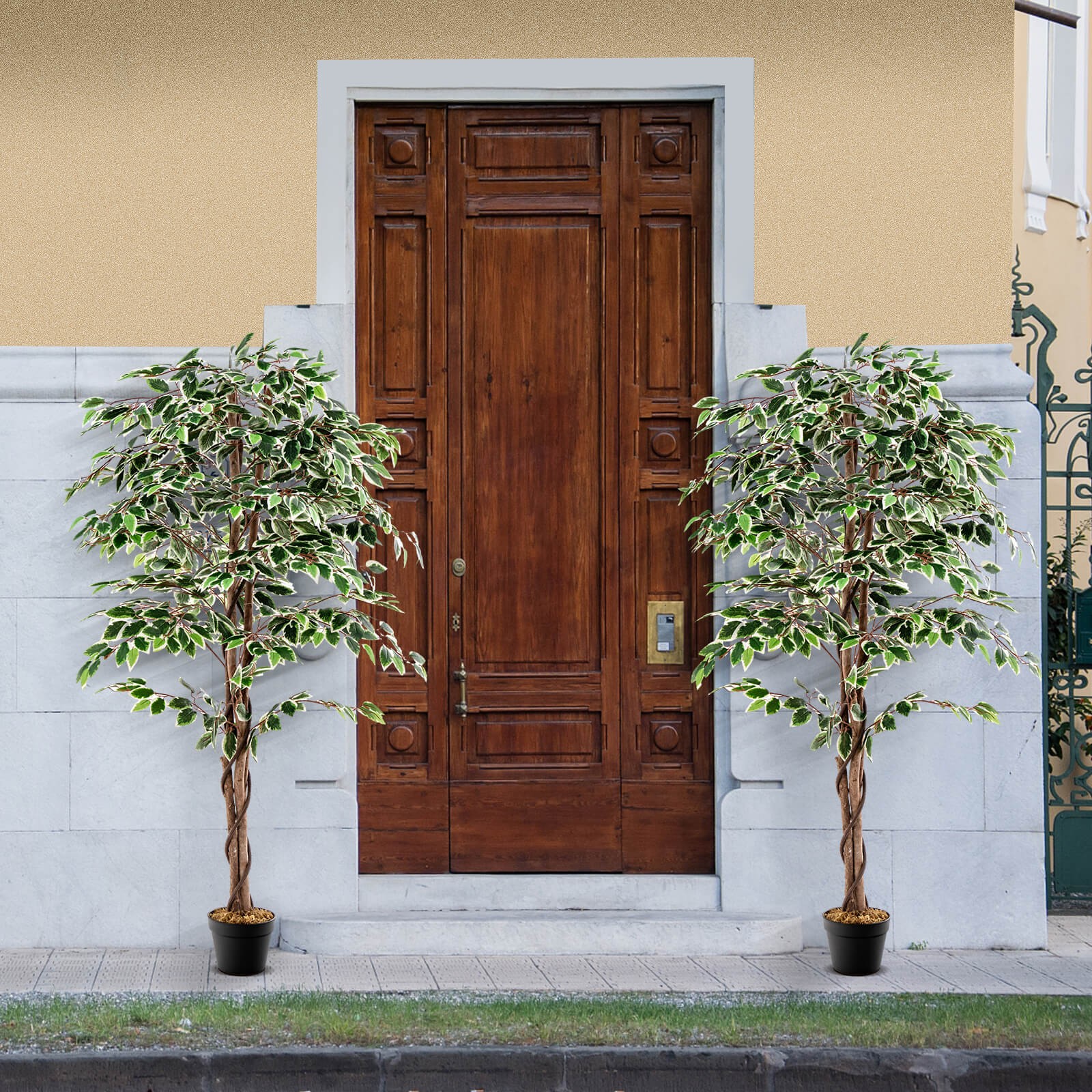 2PCS 63″ Artificial Ficus Tree Faux Indoor Plant in Nursery Pot for Decoration