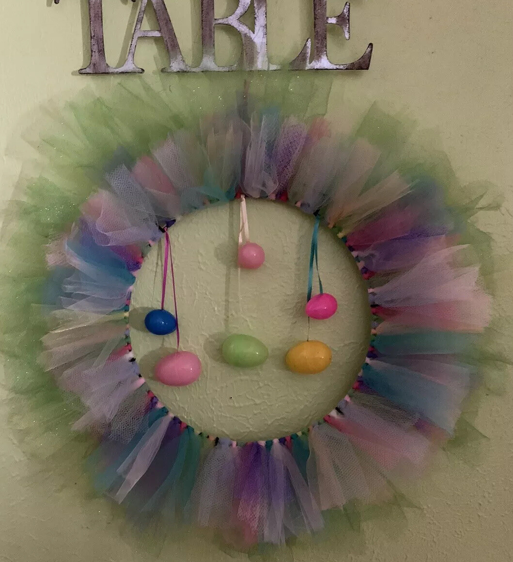 Spring/Easter Wreath Beautiful Homemade With Colorful Tulle Ballerina Touch New