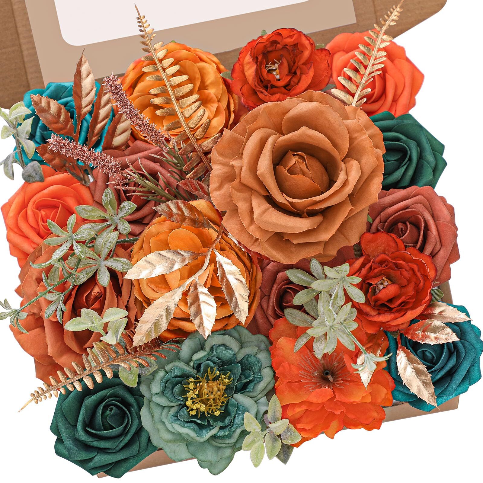 Burnt Orange Teal Silk Flowers Fall Artificial Wedding Centerpieces