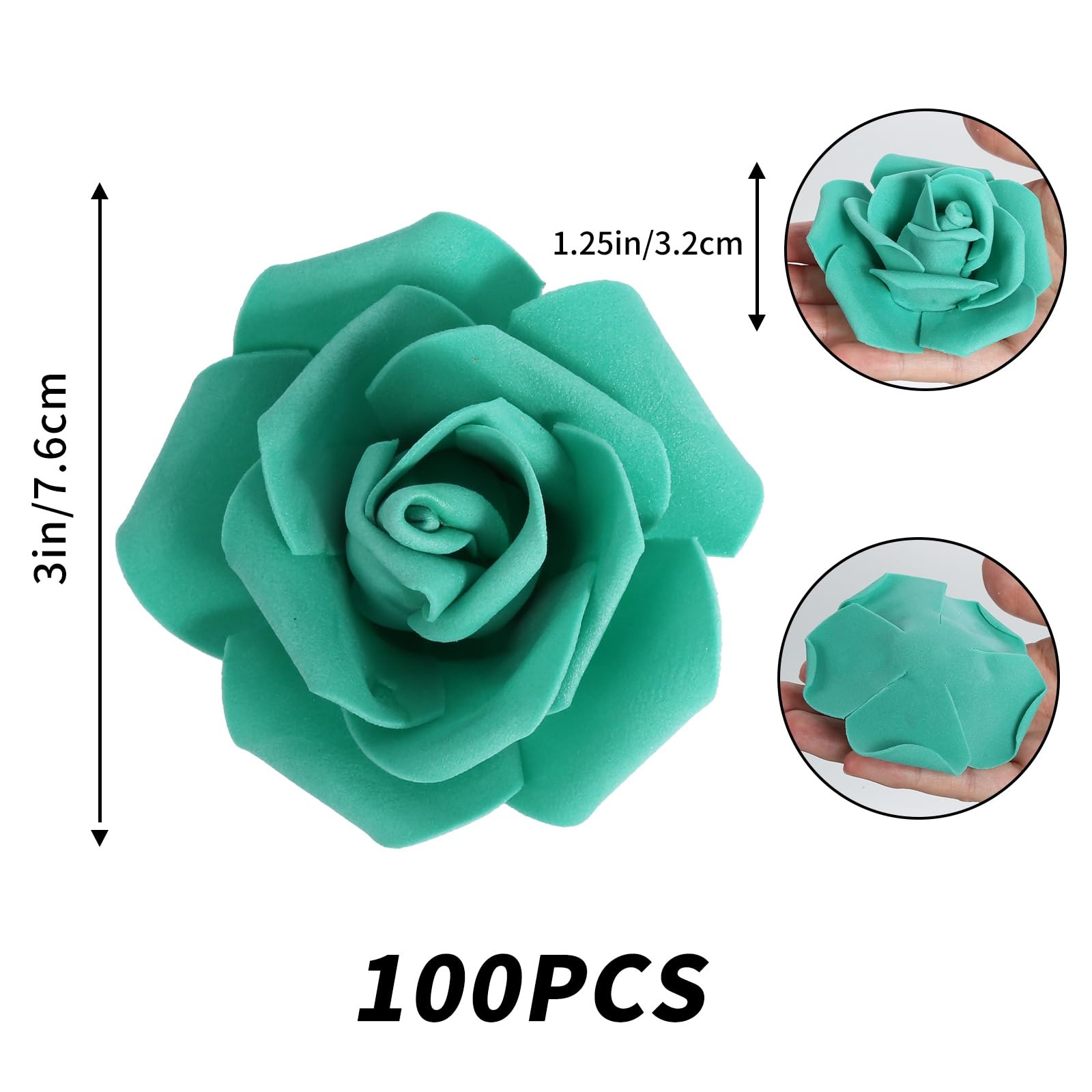 100 PCS Artificial Flowers Foam Fake Roses DIY Wedding Home Decor Teal Green