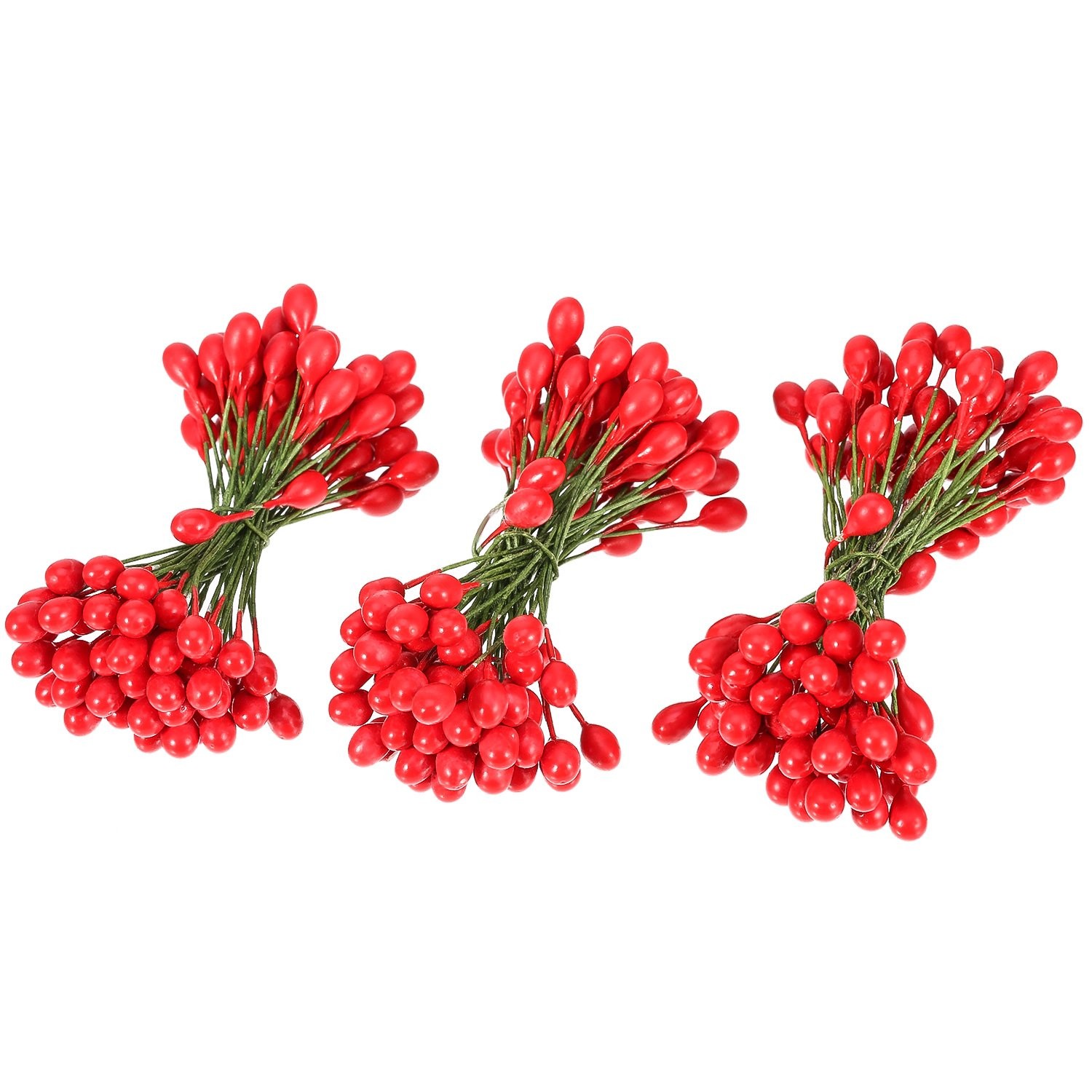 300 Pcs Artificial Holly Christmas Fake Berries on 150 Wire Stems Berries Bra…