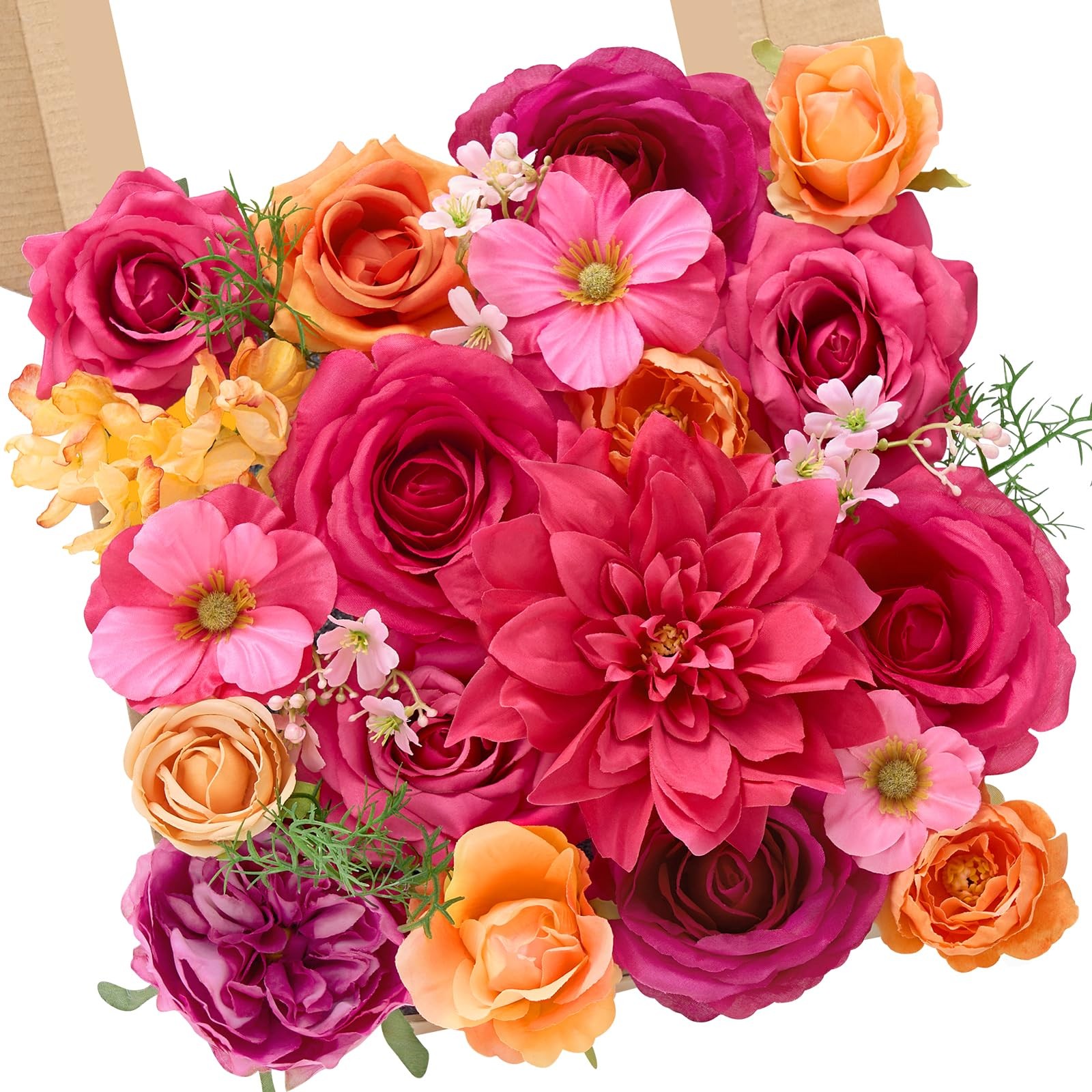 Serwalin Artificial Hot Pink & Orange Flowers, Magenta Silk Fake Flowers, Aut…