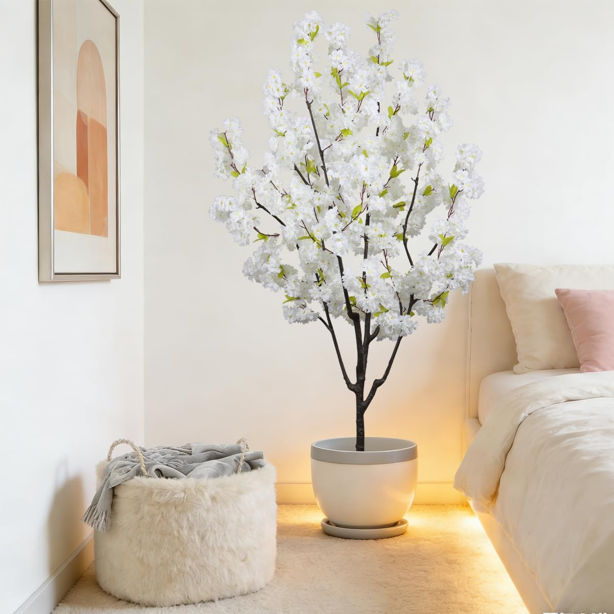 6FT Artificial White Cherry Blossom Tree – Elegant Faux Floral Decor