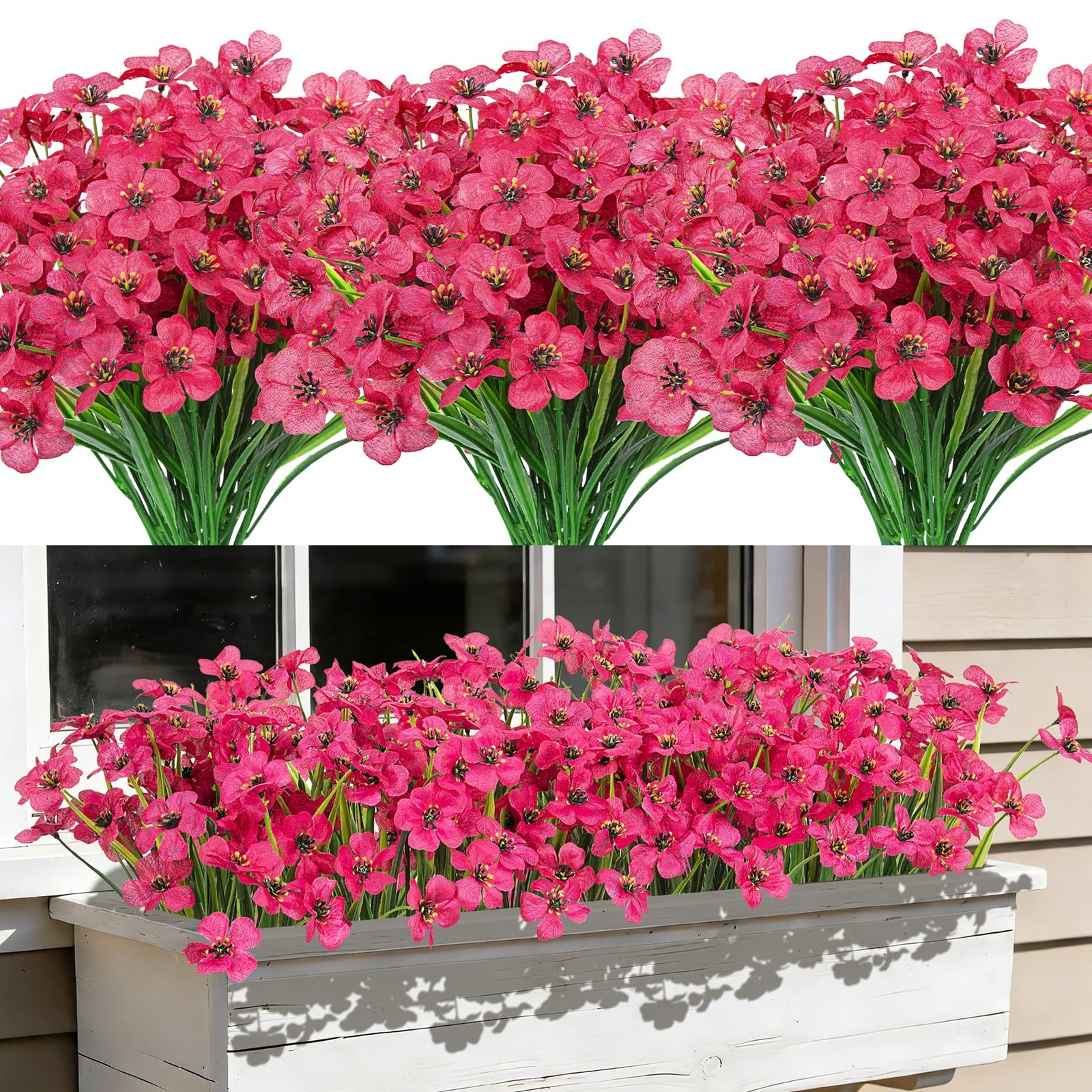 24 Bundles Artificial Flowers for Outdoors, Fake Silk Flowers UV Resistant Fa…