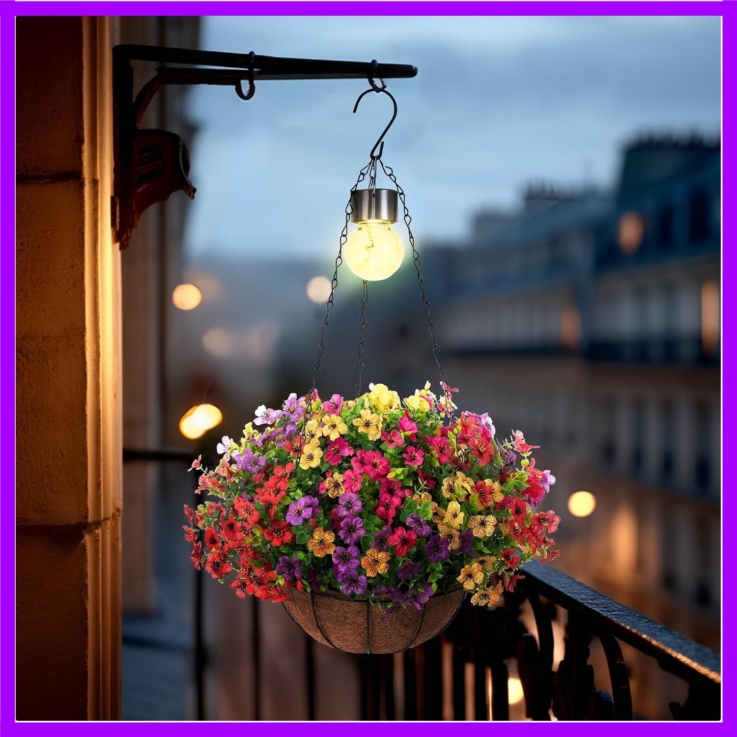 Solar Planters,Artificial Faux Plants Flowers Basket for Summer Outdoor Decor…