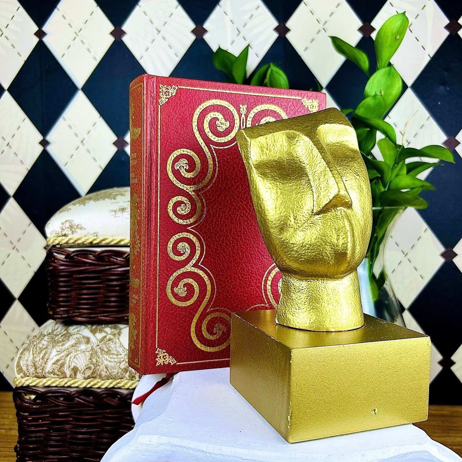 Golden Abstract Face Sculpture Modernist Hollywood Regency Décor