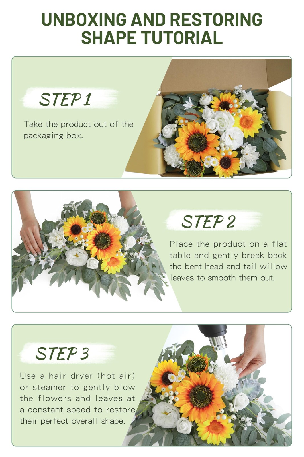 2 PCS Faux Sunflower & White Floral Swag Wedding Welcome Sign Ceremony Decor