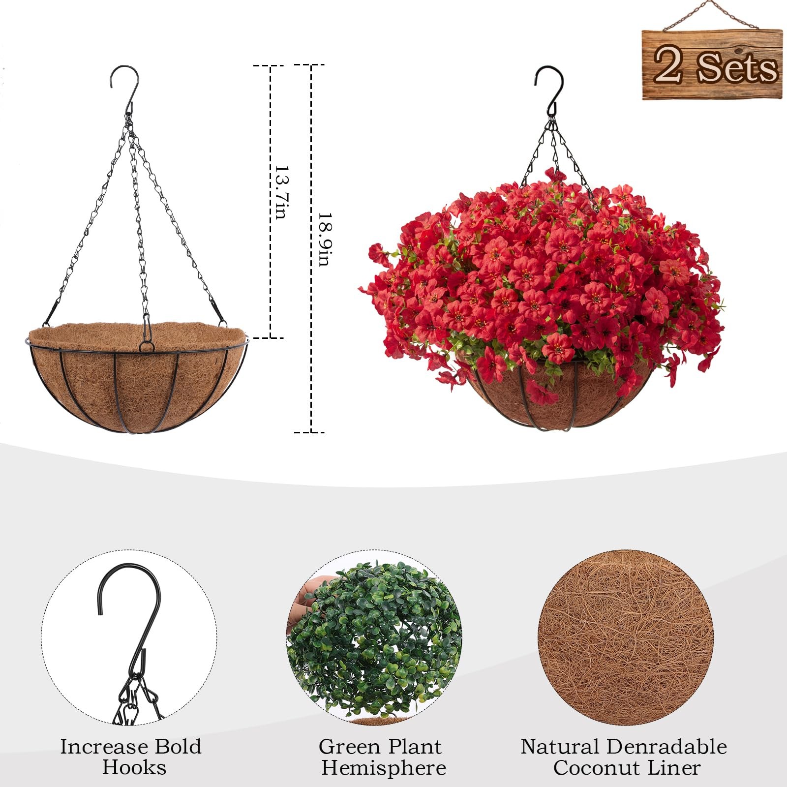 24 Pcs Artficial Outdoor Flowers with Hanging Baskets, 2 Pack Hanging Planter…