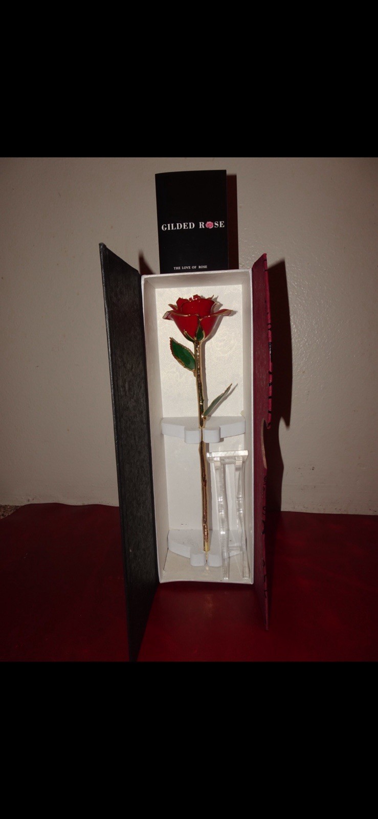 Gilded Rose – Gold-Trimmed Red Artificial Rose in Gift Box