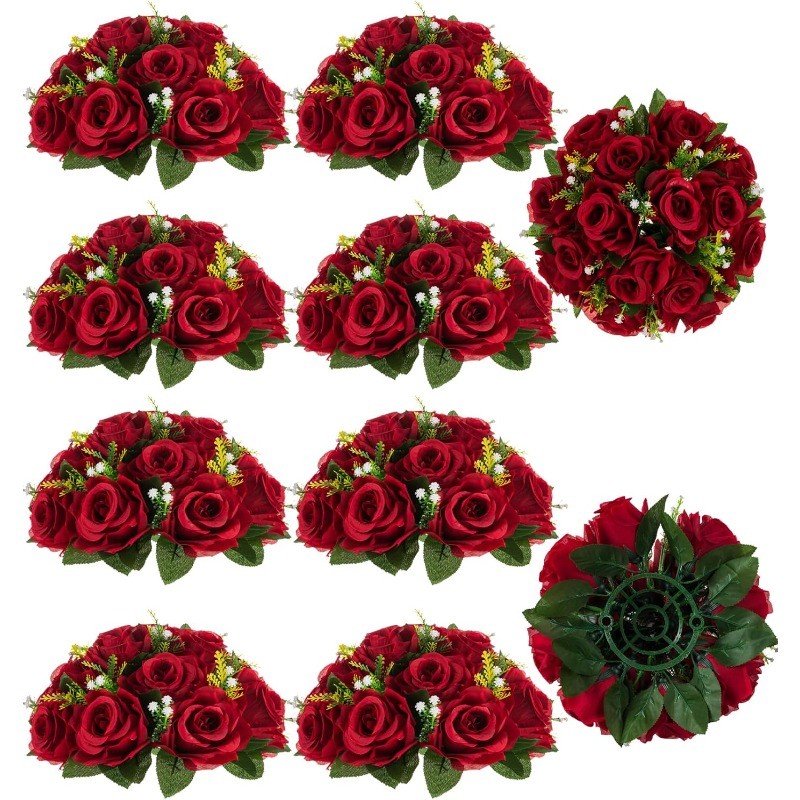 Flower Centerpieces for Tables Wedding: 10 Pcs Crimson Red Artificial Rose