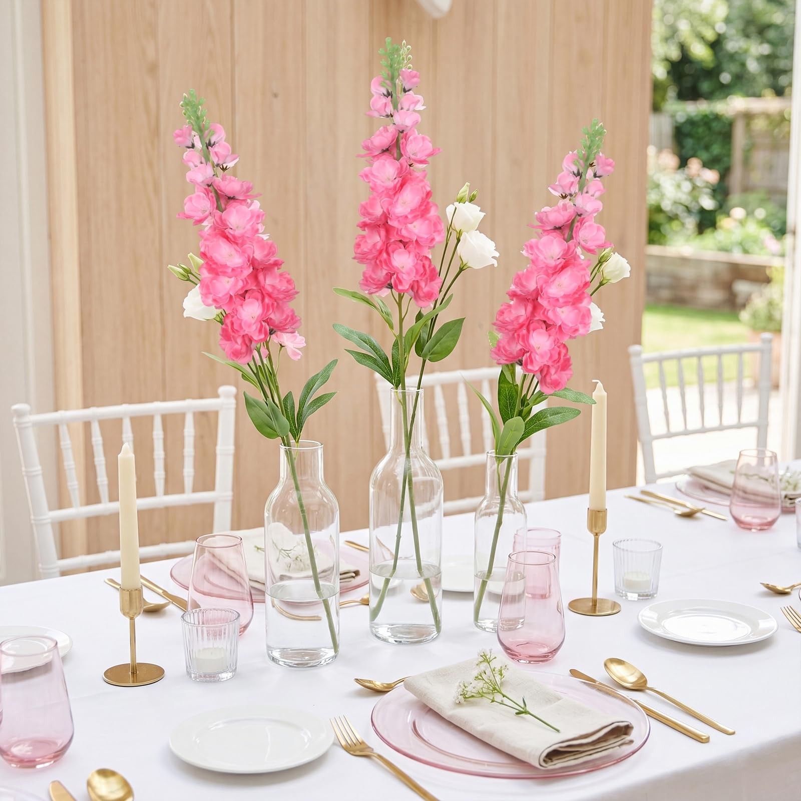 6PCS Snapdragon Artificial Flowers Silk Hot Pink Delphinium Artificial Flower…