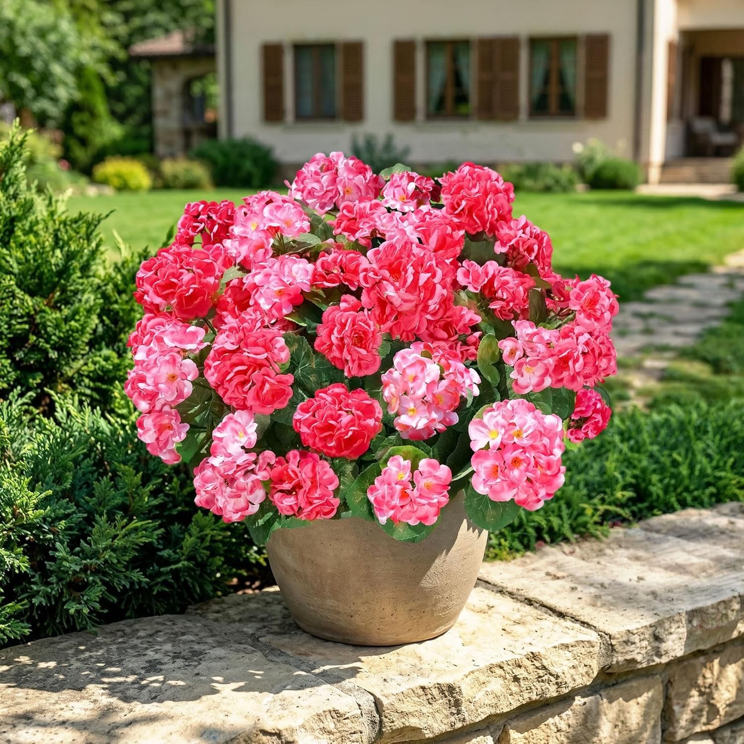 Fake Geraniums Artificial Flowers for Outdoors, 6 Bundles Silk Geraniums Flow…
