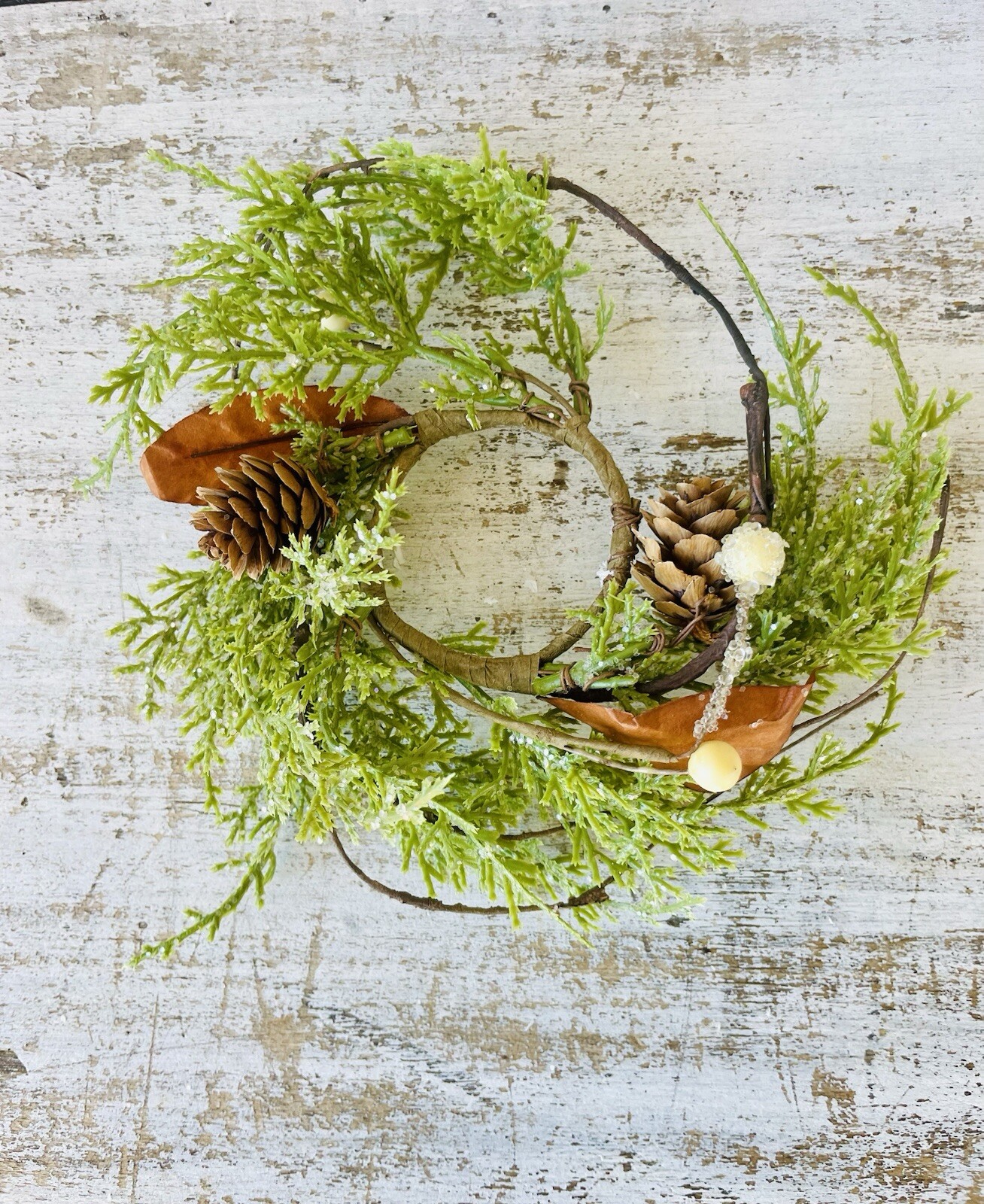 Brown Leaf Cypress Mini Wreath Greenery Ring
