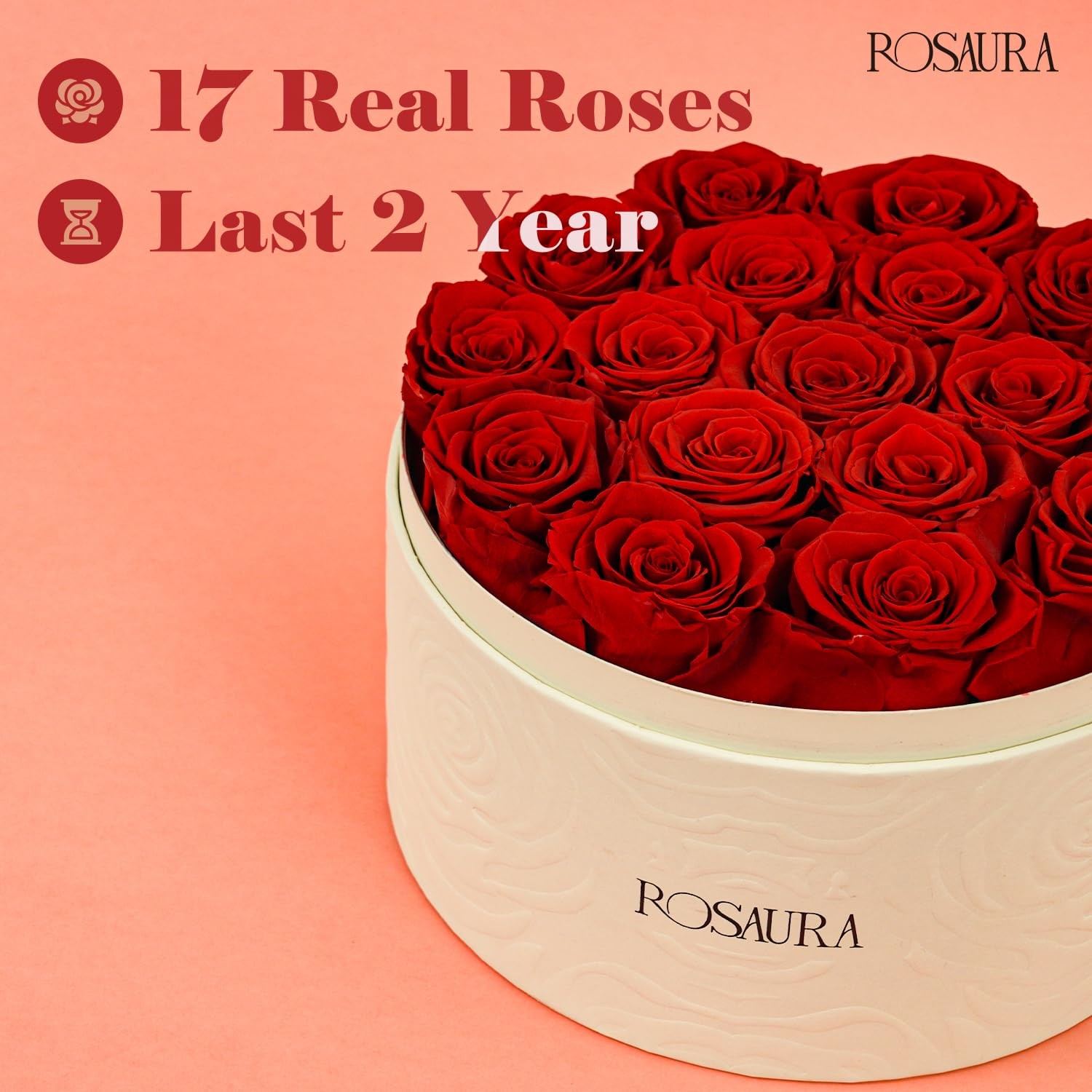 17 PCS Red Round Preserved Roses Gift Box Real Forever Flowers Anniversary