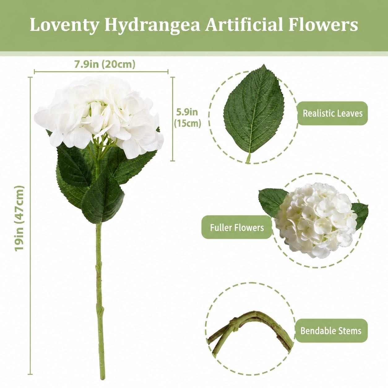 4pcs Hydrangea Artificial Flowers Real Touch Flocked Latex, White