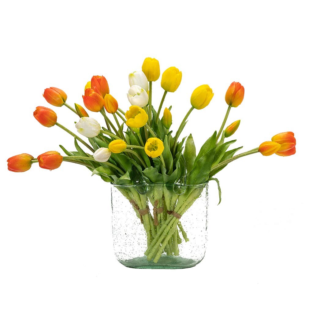 15 PCS Artificial Tulips Flowers Latex Bouquet Fake Orange Wedding Office
