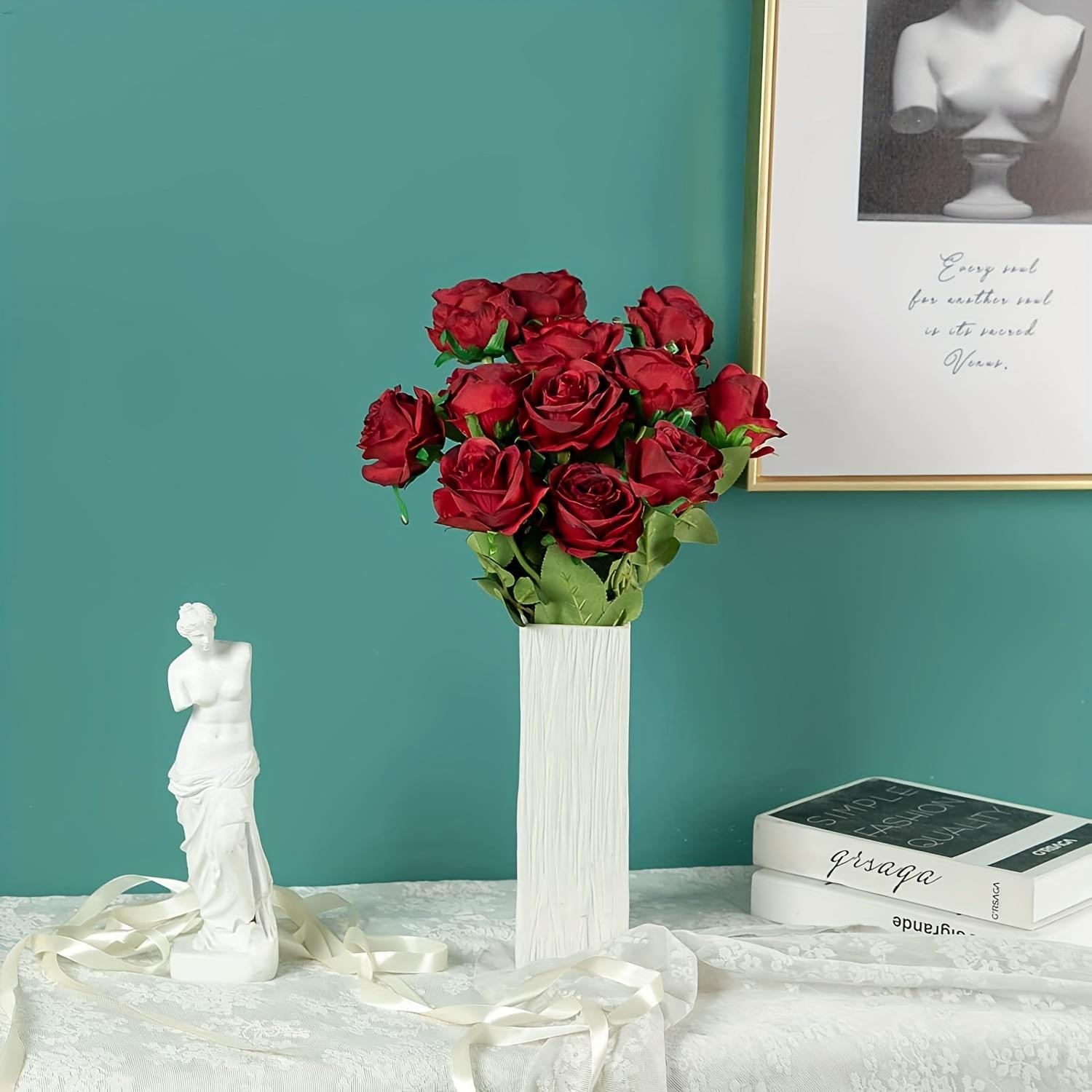 12pcs Realistic Artificial Rose Bouquet for Weddings, Birthdays, and More for Fl
