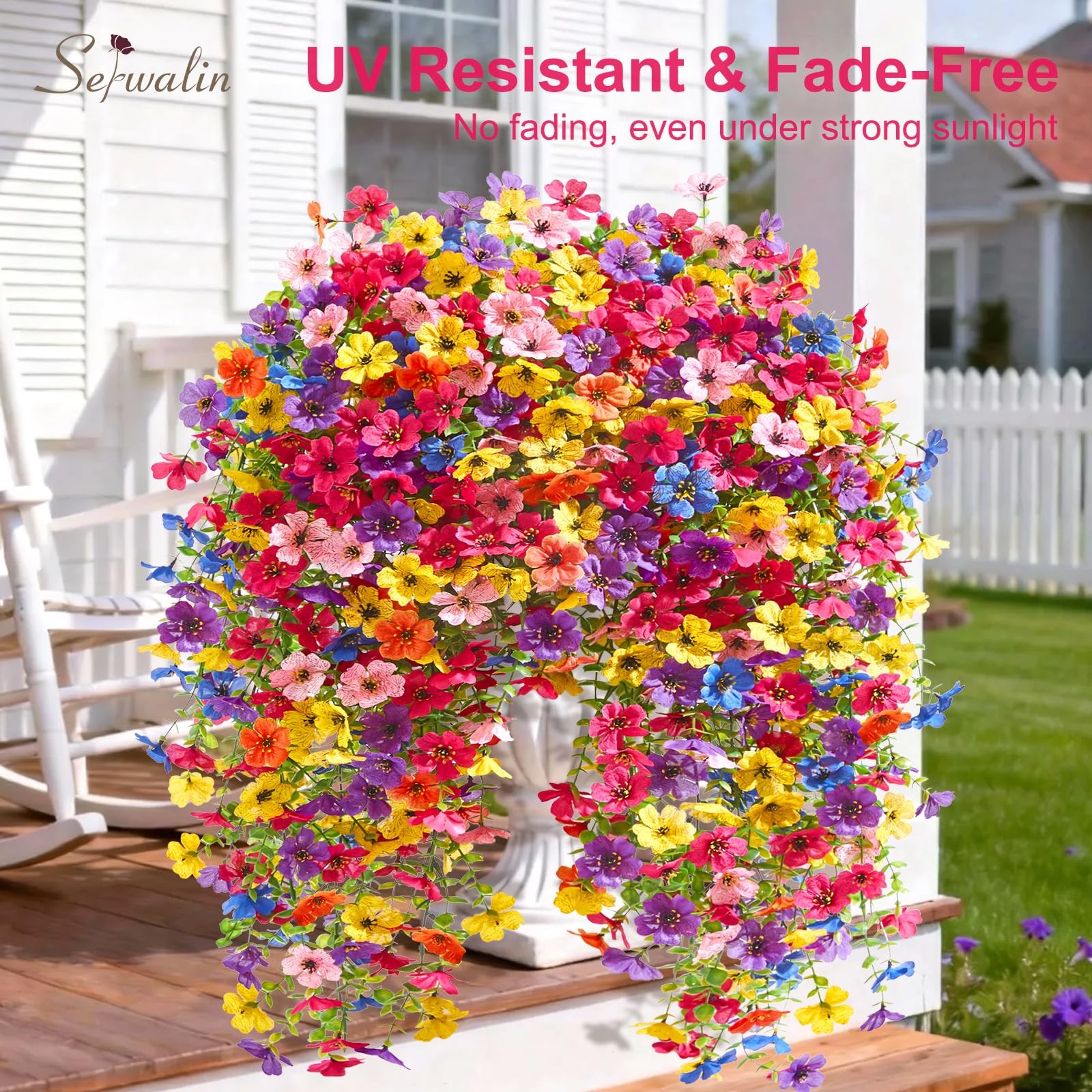 Serwalin 6PCS Artificial Hanging Flowers for Outdoors, UV Resistant Fake Hang…