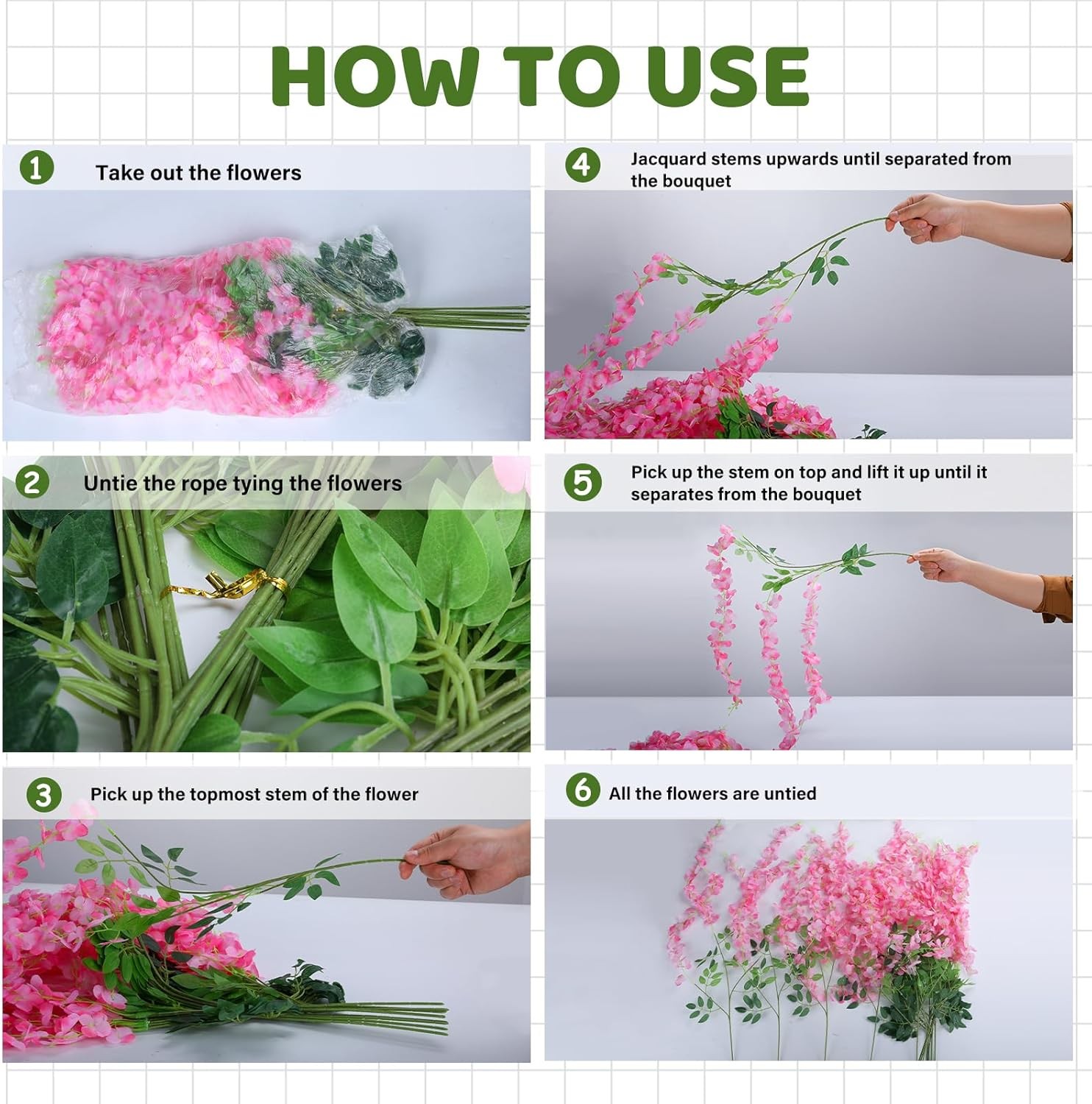 12 Pcs Artificial Wisteria Hanging Flowers Silk Garland for Wedding Home Decor