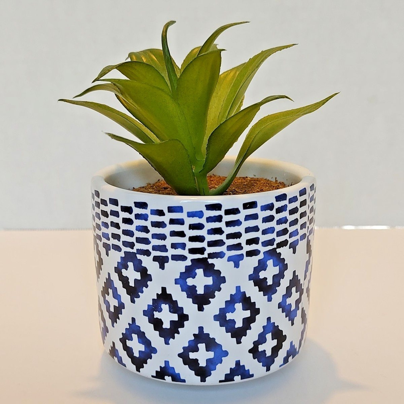 Succulent Flower Arrangement Bouquet Centerpiece Blue White Green Brown Ceramic