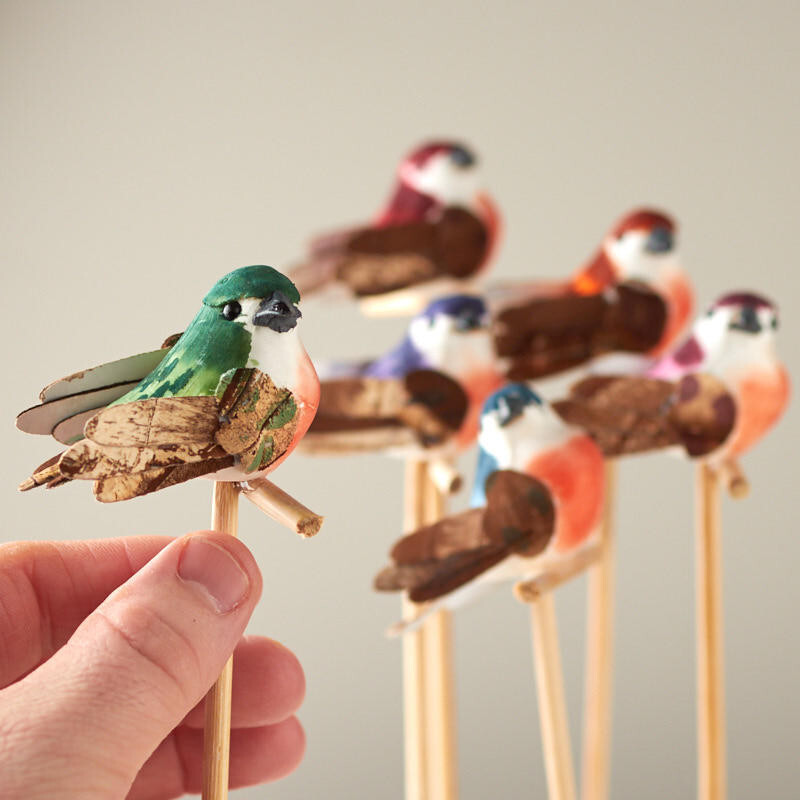 Package of 12 Assorted Color Artificial Mushroom Finch Bird 6″ Picks