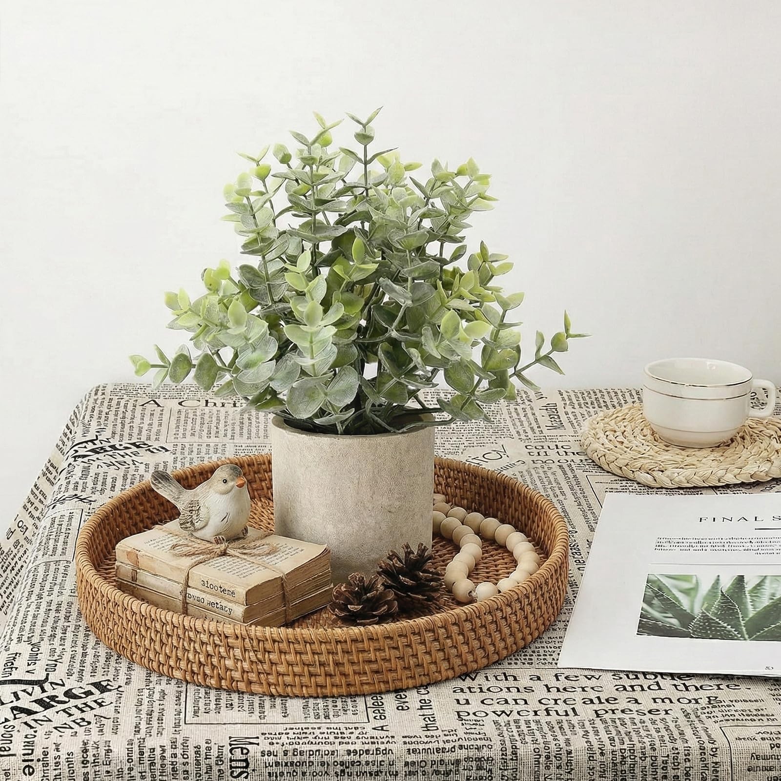 2 PCS Small Fake Artificial Eucalyptus Plant Indoor Pulp Pot Bathroom Decor