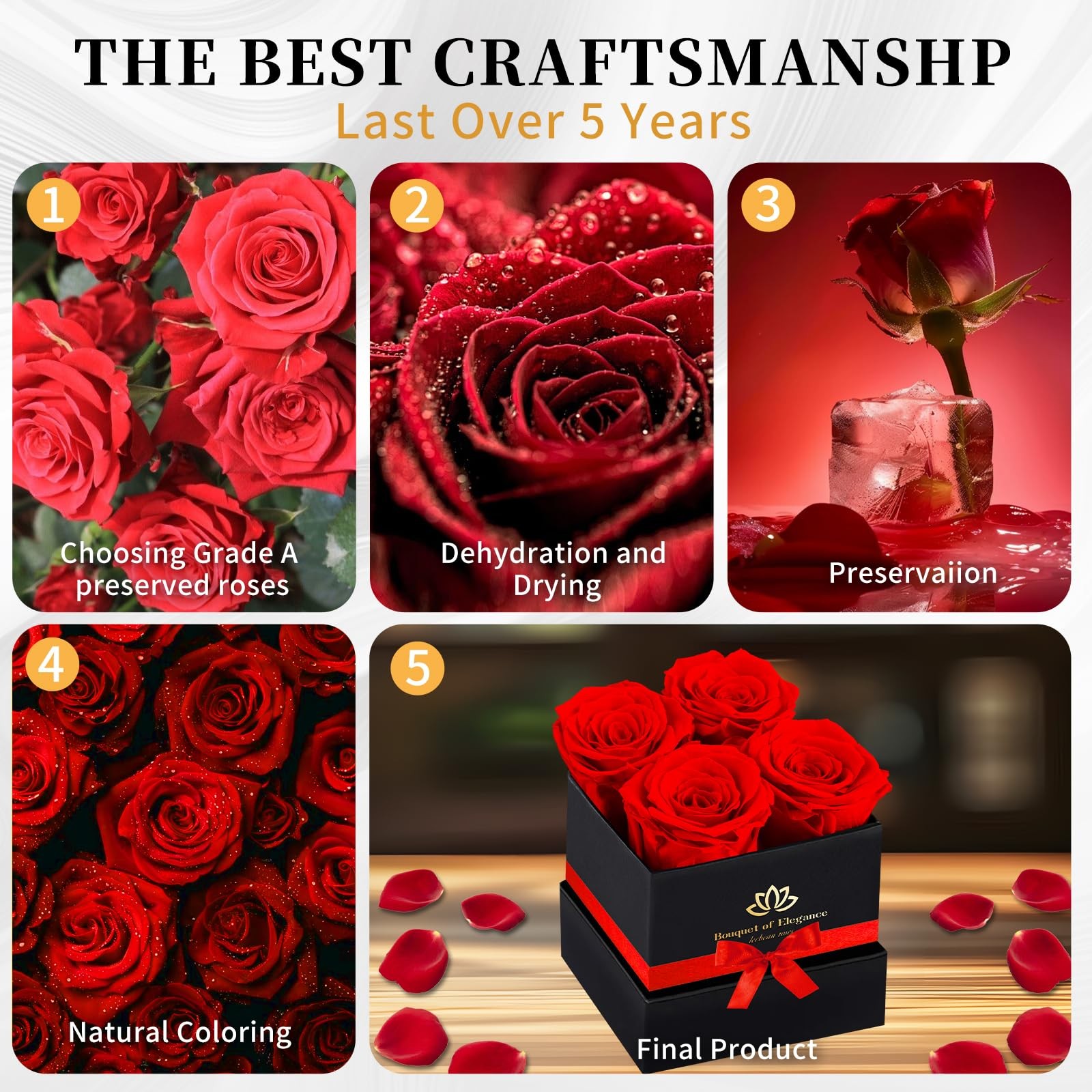 Forever Flowers Preserved Roses in A Box Real Delivery Valentine Gift Red
