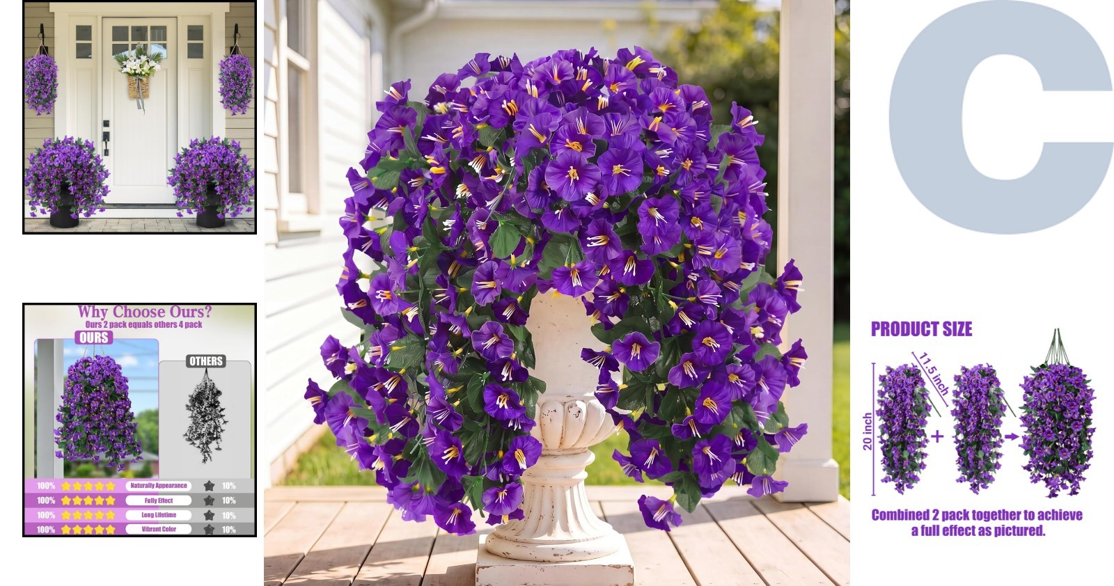 2PCS Realistic Purple Morning Glory Hanging Flowers | UV Resistant Outdoor Decor