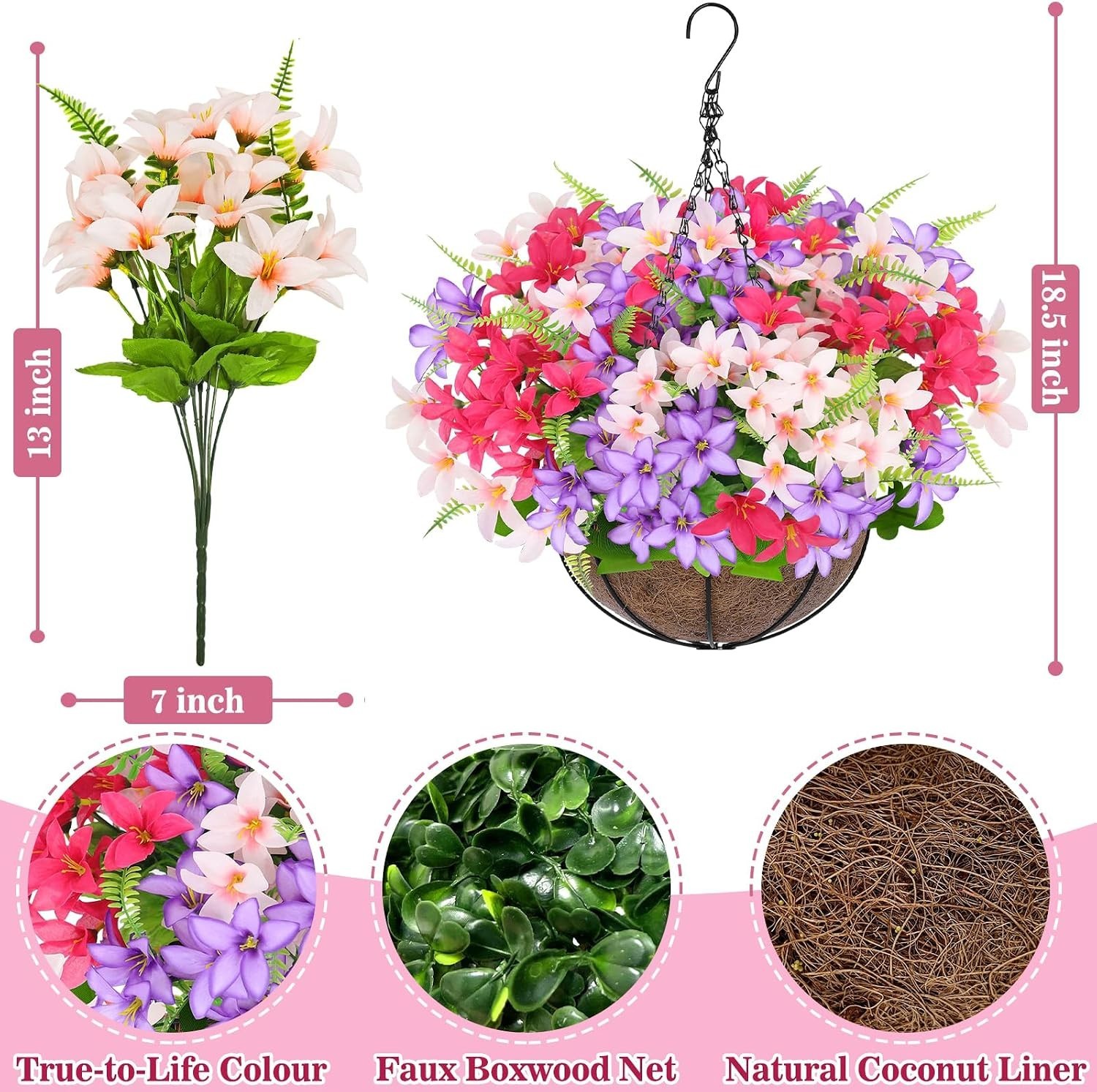 Artificial Faux Hanging Plants Flowers Basket for Outdoors Spring Summer Deco…